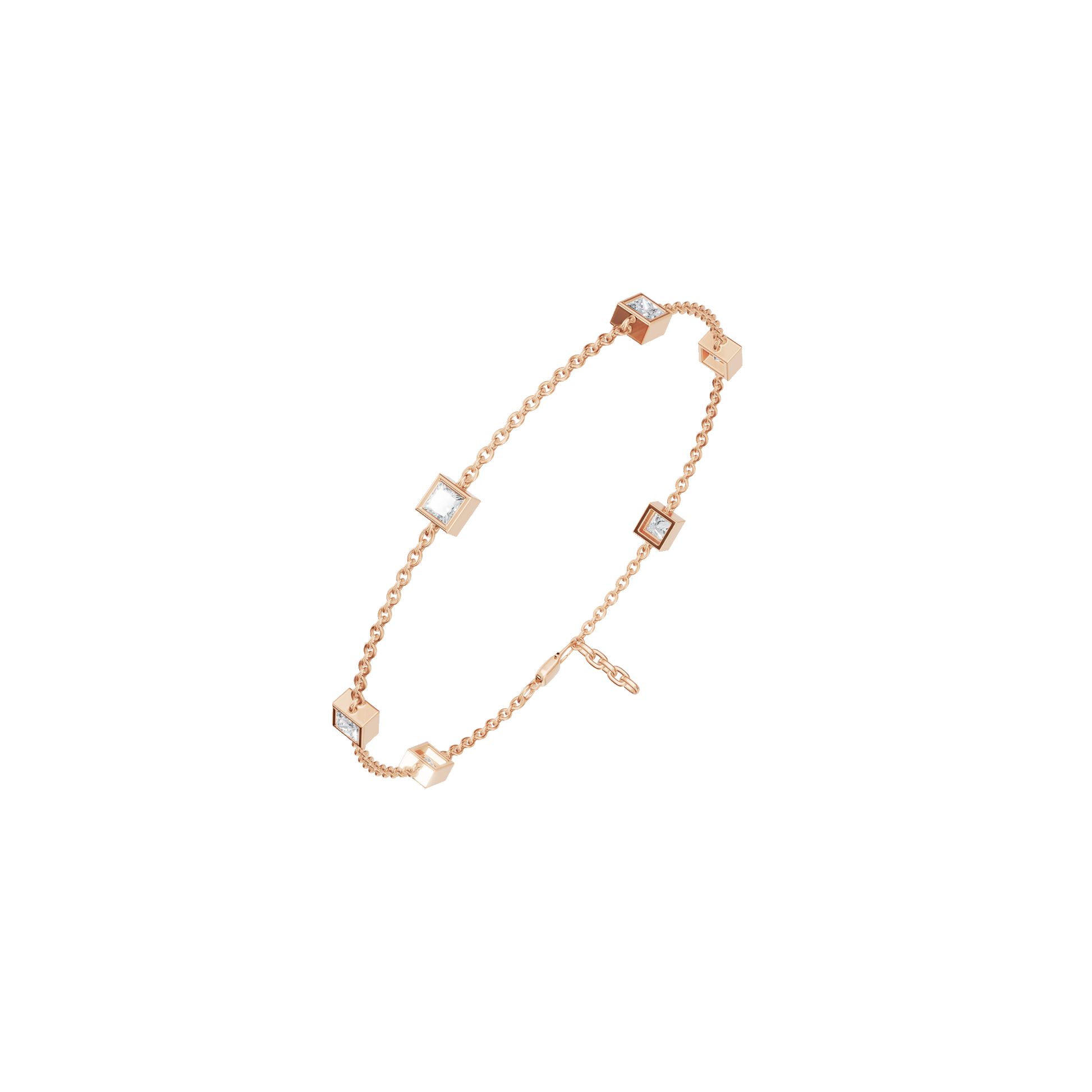 Cube Bezel-Set Princess Cut Diamond Station Bracelet
