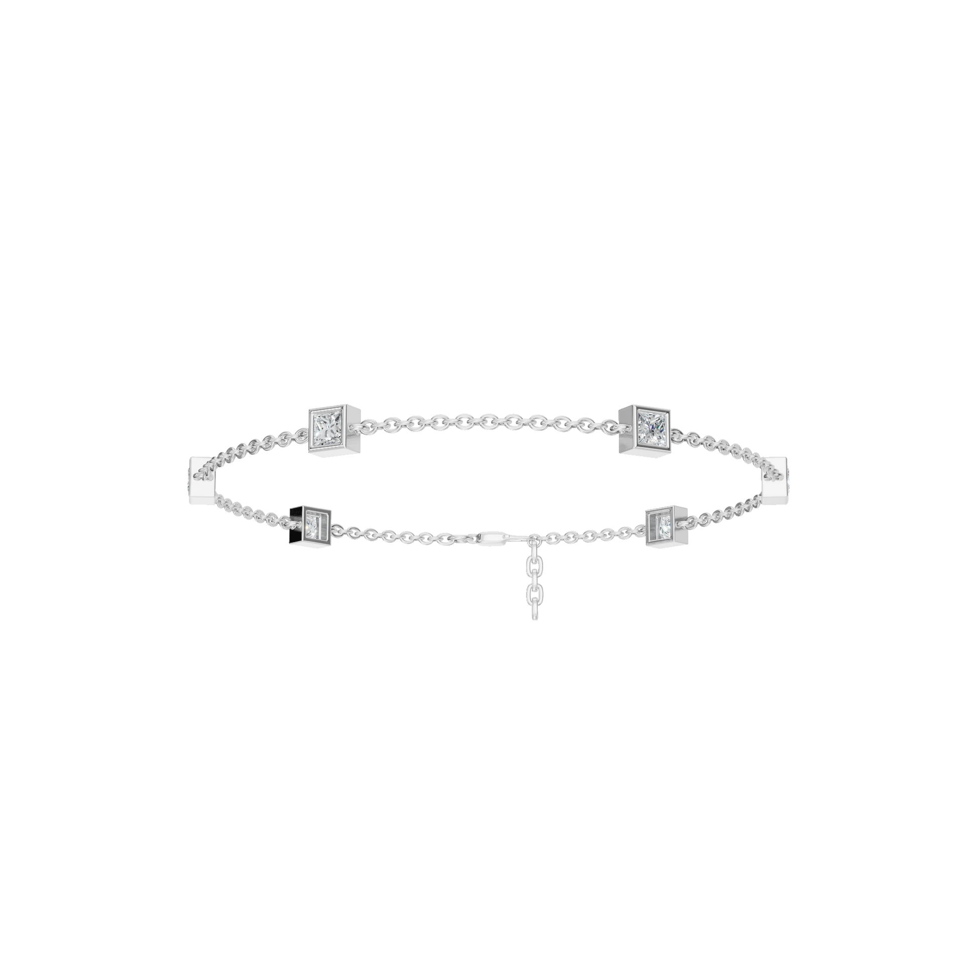 Cube Bezel-Set Princess Cut Diamond Station Bracelet