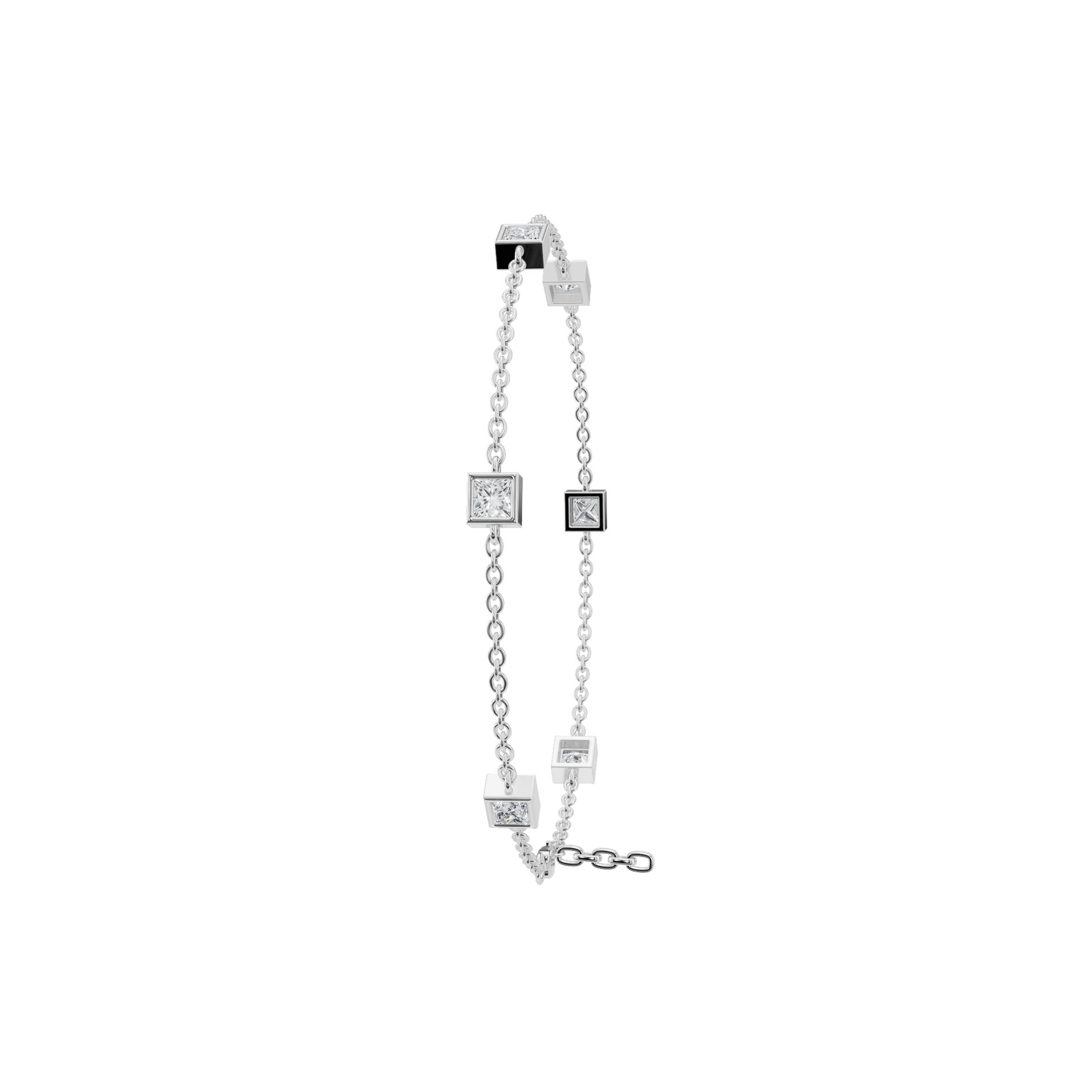 Cube Bezel-Set Princess Cut Diamond Station Bracelet