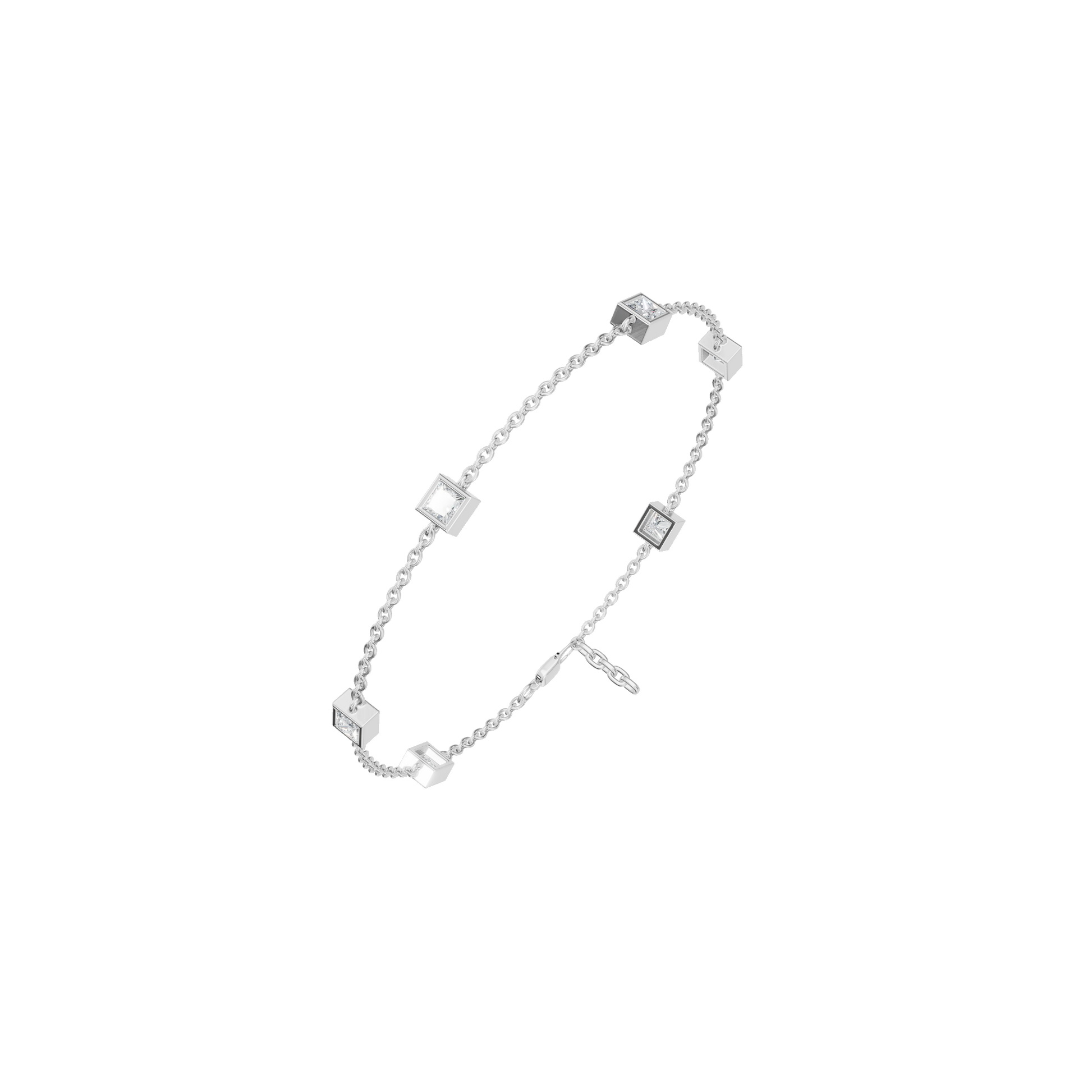 Cube Bezel-Set Princess Cut Diamond Station Bracelet