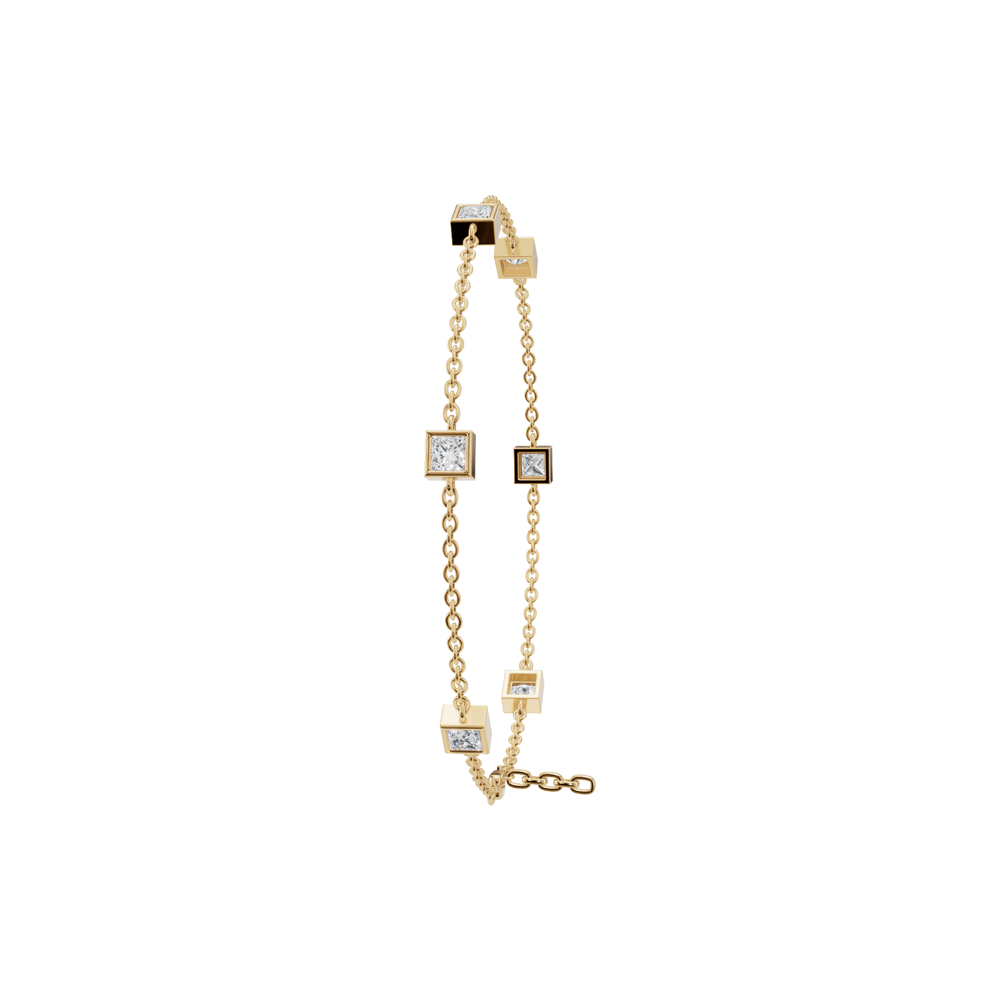 Cube Bezel-Set Princess Cut Diamond Station Bracelet