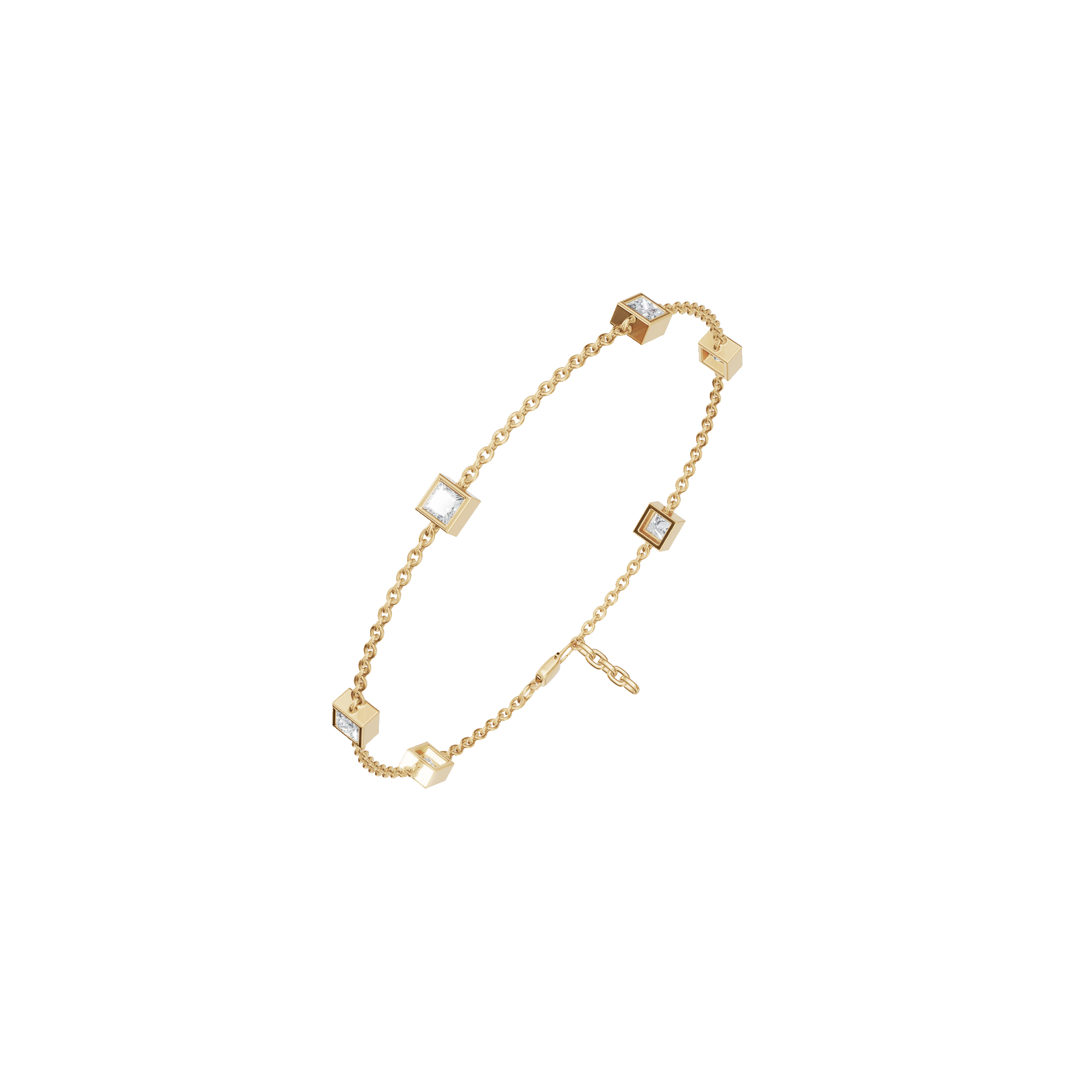 Cube Bezel-Set Princess Cut Diamond Station Bracelet