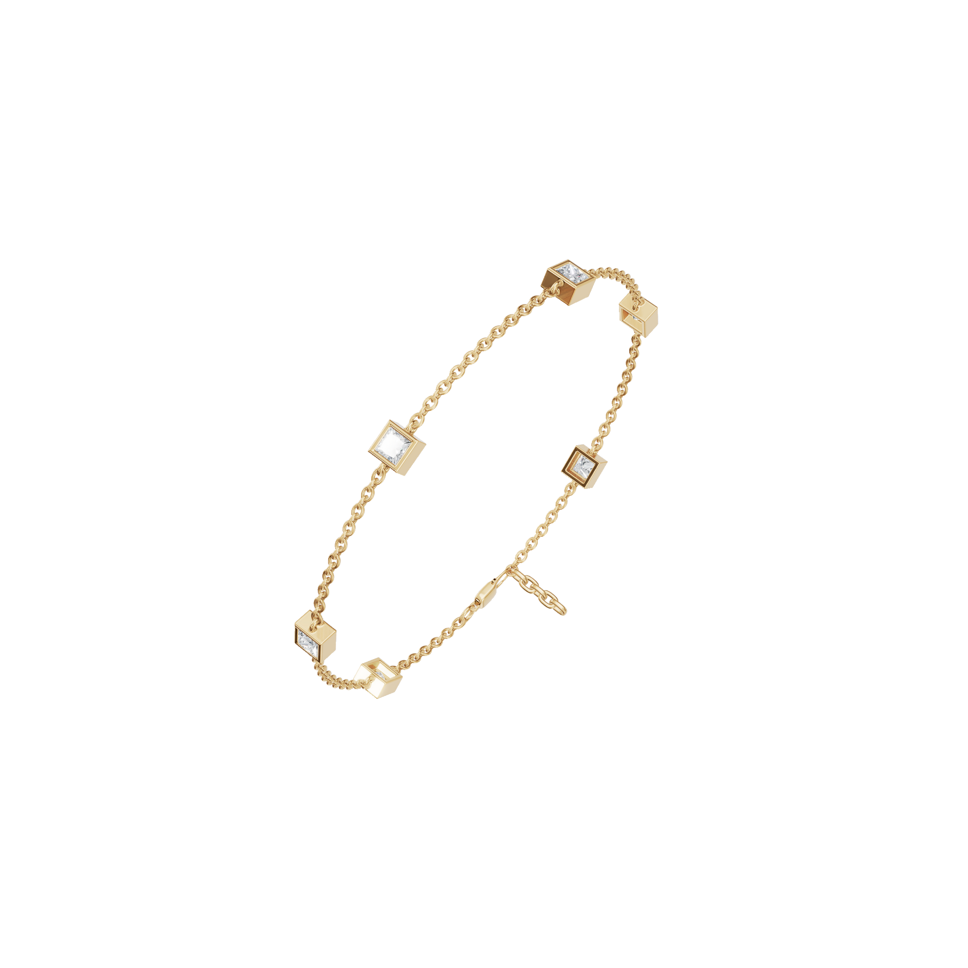 Cube Bezel-Set Princess Cut Diamond Station Bracelet