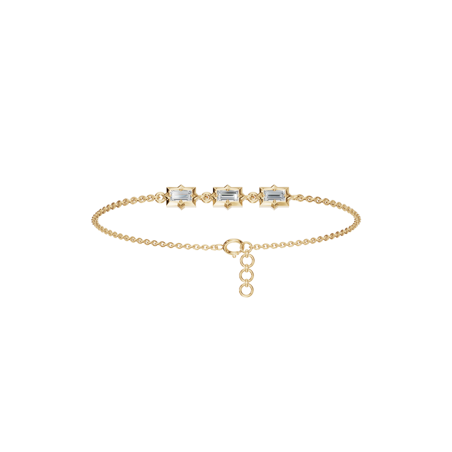 Emerald & Round Cut Lab Diamond Bezel Set Bracelet In Solid Gold