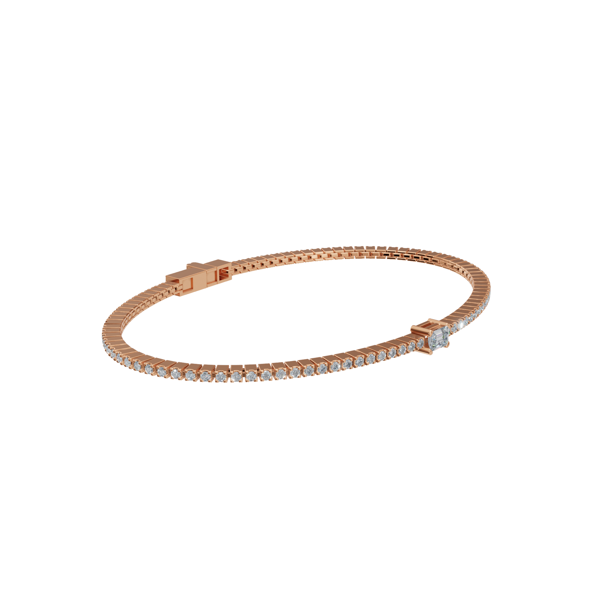 Minimal Lab Grown Diamond Tennis Bracelet with Emerald-Cut Center