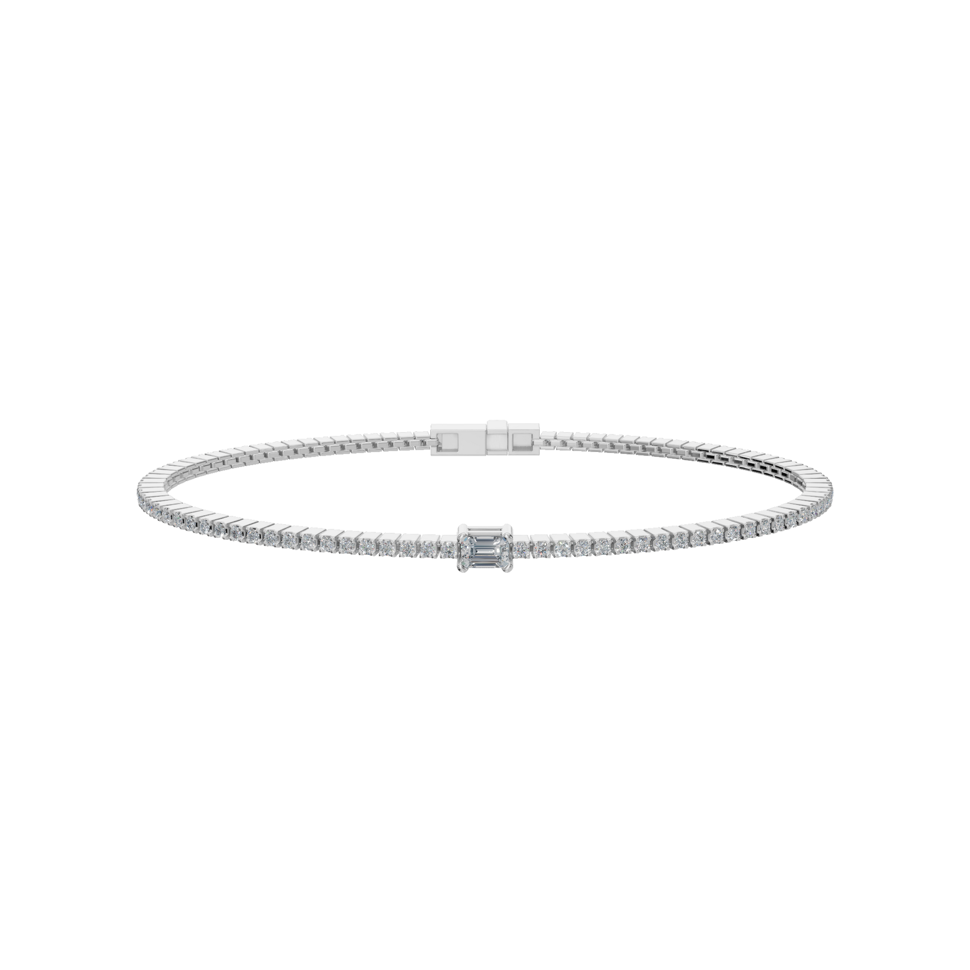 Minimal Lab Grown Diamond Tennis Bracelet with Emerald-Cut Center