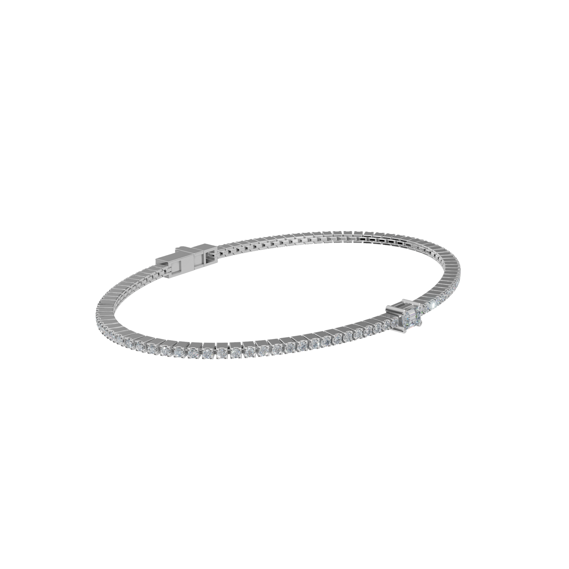 Minimal Lab Grown Diamond Tennis Bracelet with Emerald-Cut Center