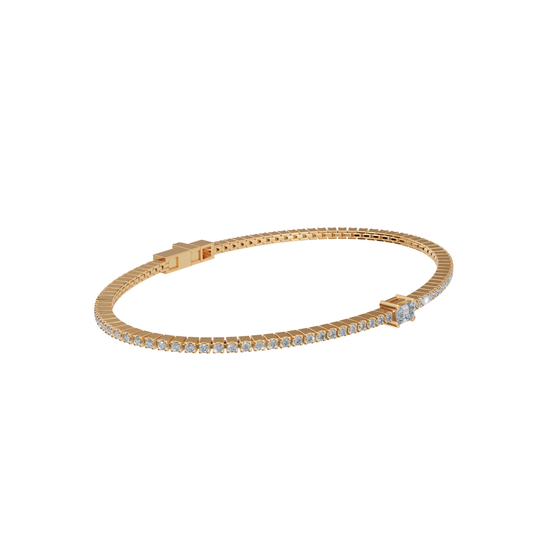 Minimal Lab Grown Diamond Tennis Bracelet with Emerald-Cut Center