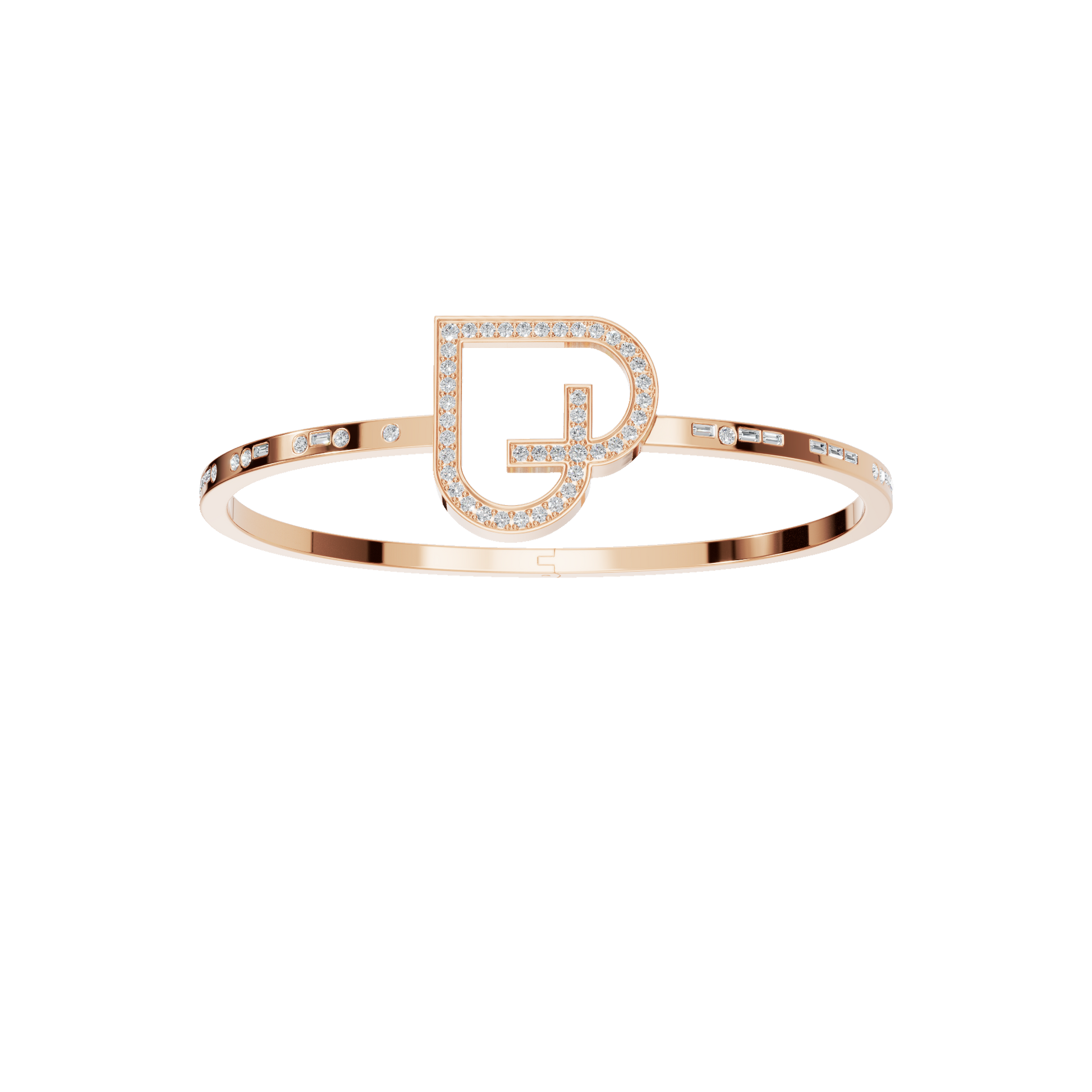 Romantic Diamond Heart Gold Open Bangle – Luxury Spring