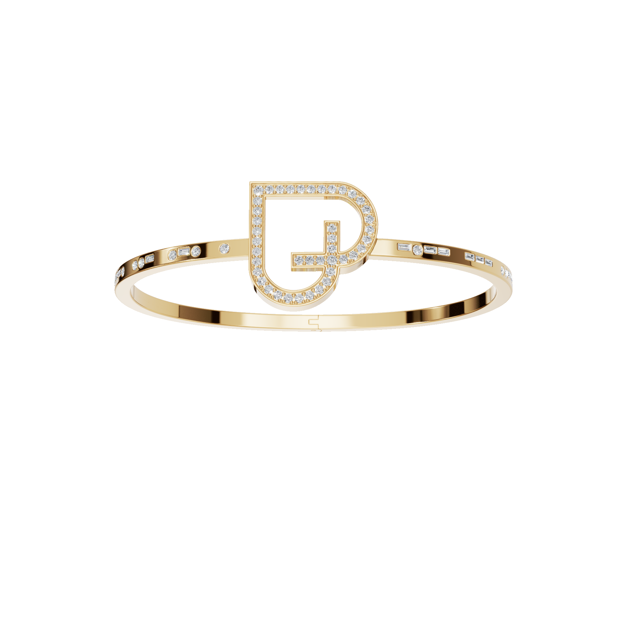 Romantic Diamond Heart Gold Open Bangle – Luxury Spring