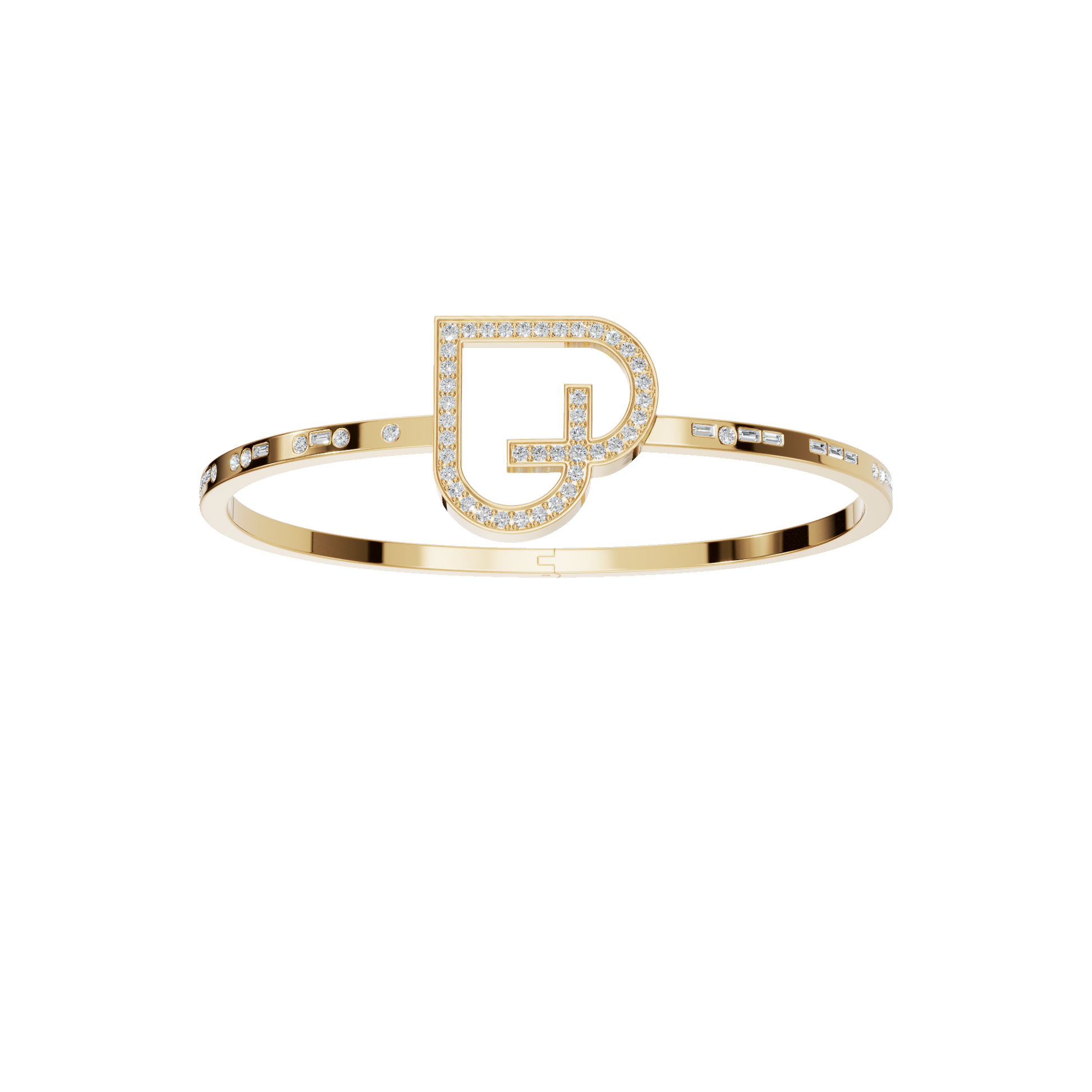 Romantic Diamond Heart Gold Open Bangle – Luxury Spring