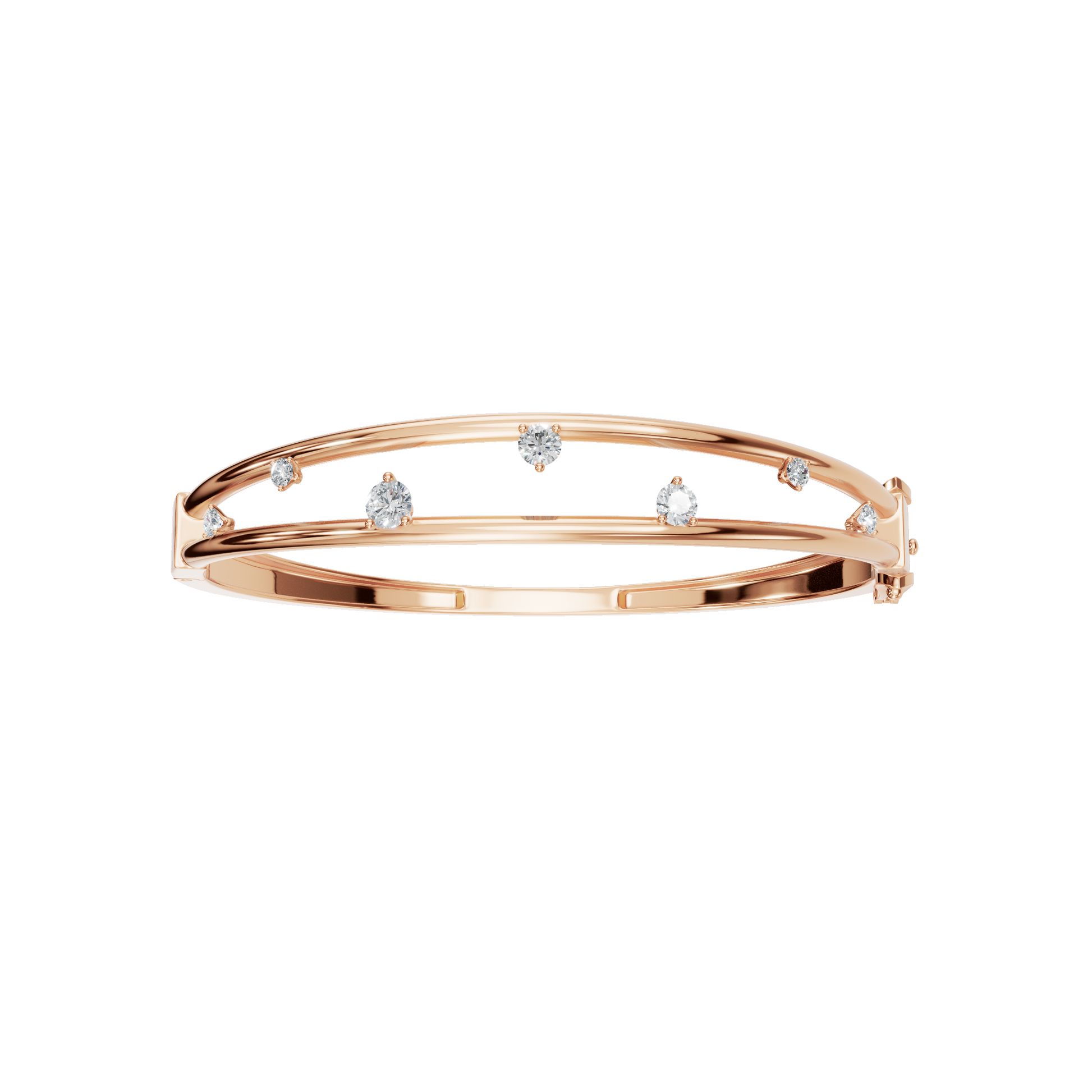 0.77 Carat Round Diamond Double Row Bangle – Modern Open Style Bracelet