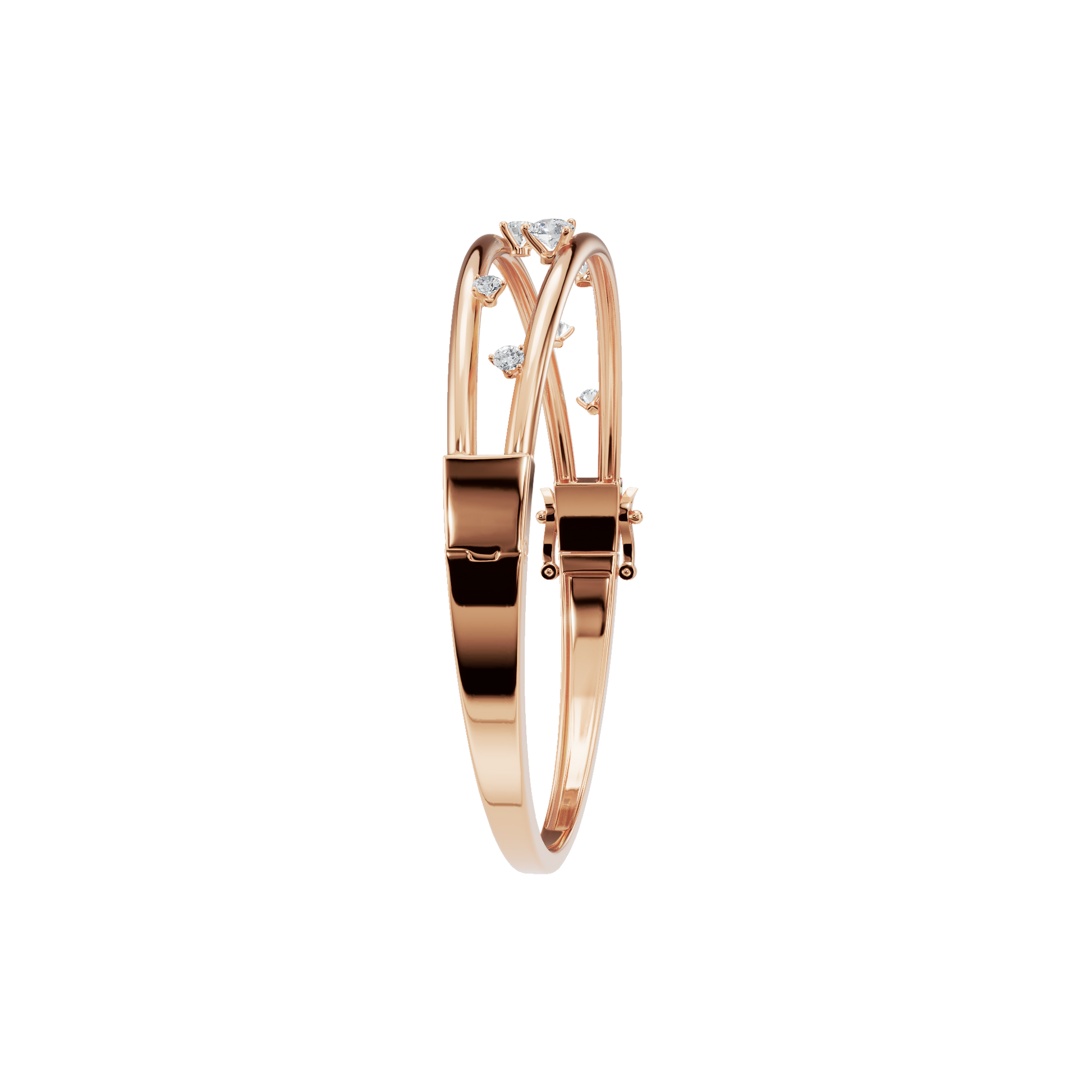 0.77 Carat Round Diamond Double Row Bangle – Modern Open Style Bracelet
