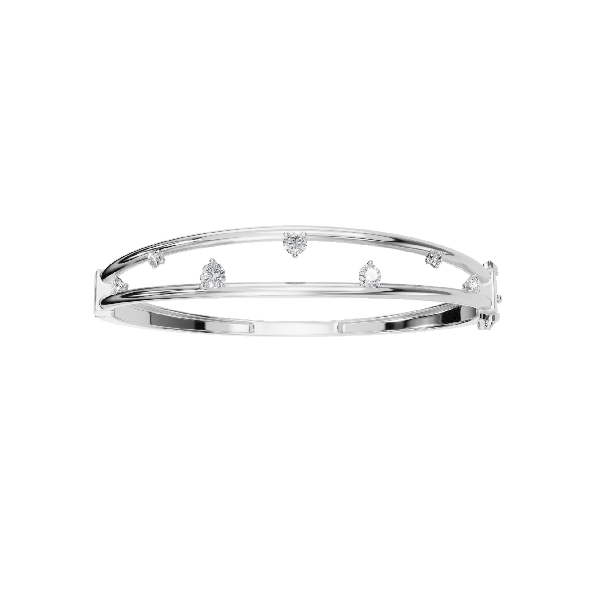 0.77 Carat Round Diamond Double Row Bangle – Modern Open Style Bracelet
