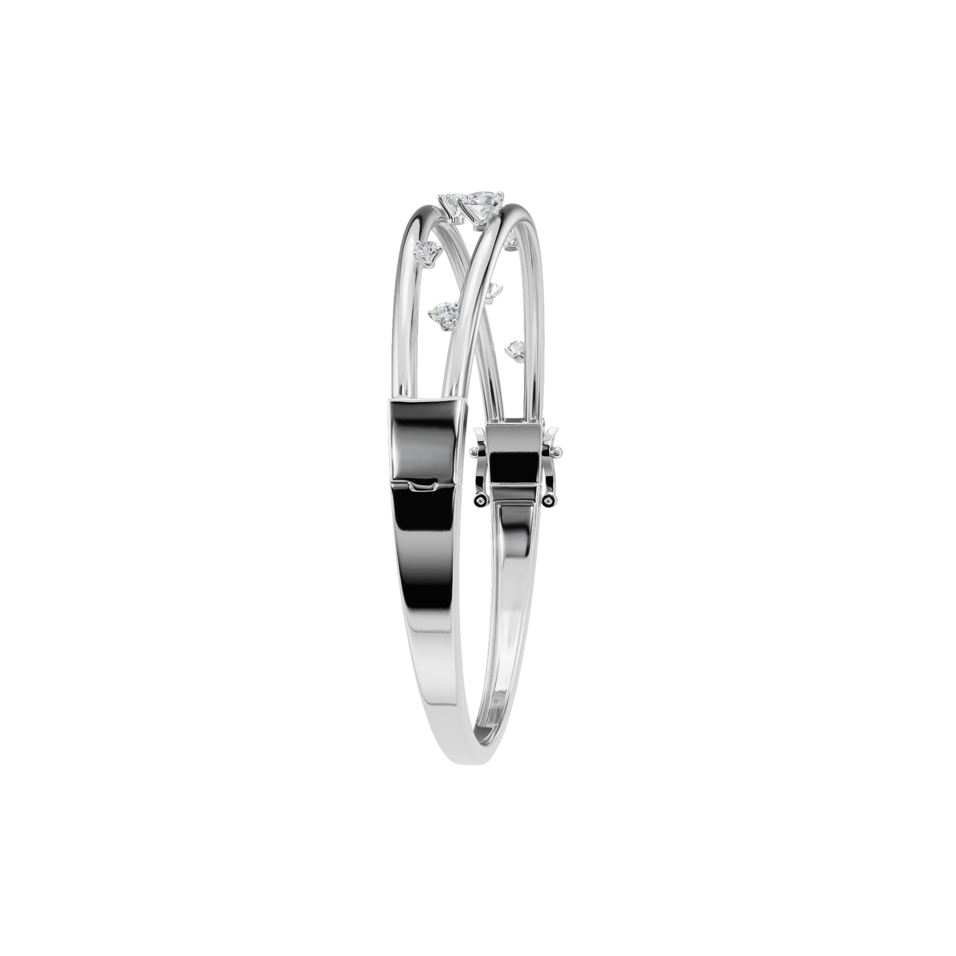 0.77 Carat Round Diamond Double Row Bangle – Modern Open Style Bracelet