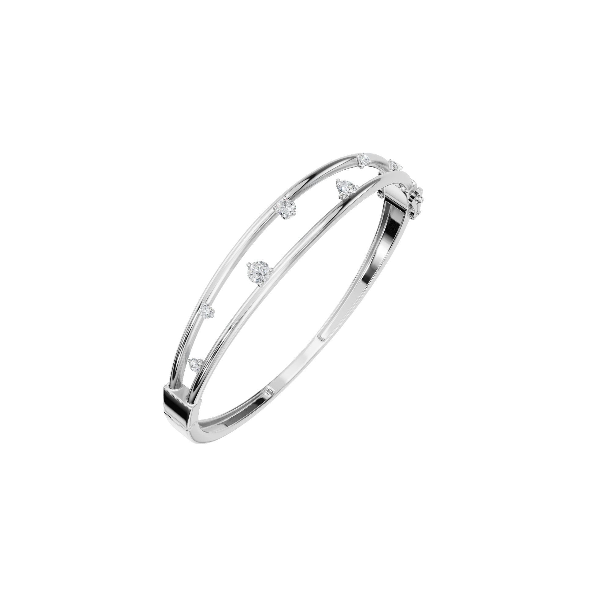 0.77 Carat Round Diamond Double Row Bangle – Modern Open Style Bracelet