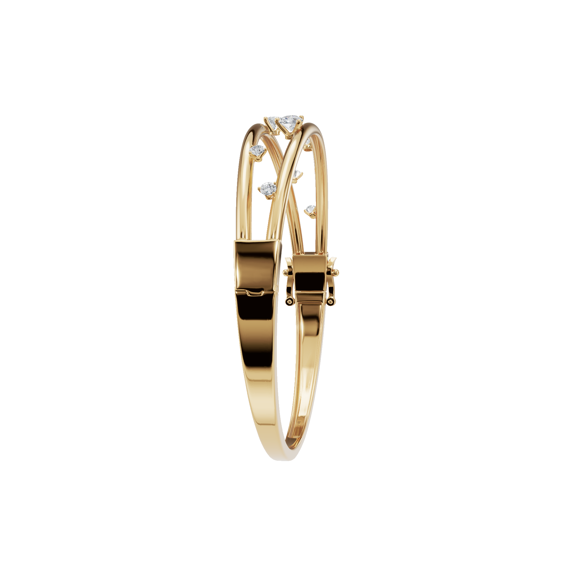 0.77 Carat Round Diamond Double Row Bangle – Modern Open Style Bracelet