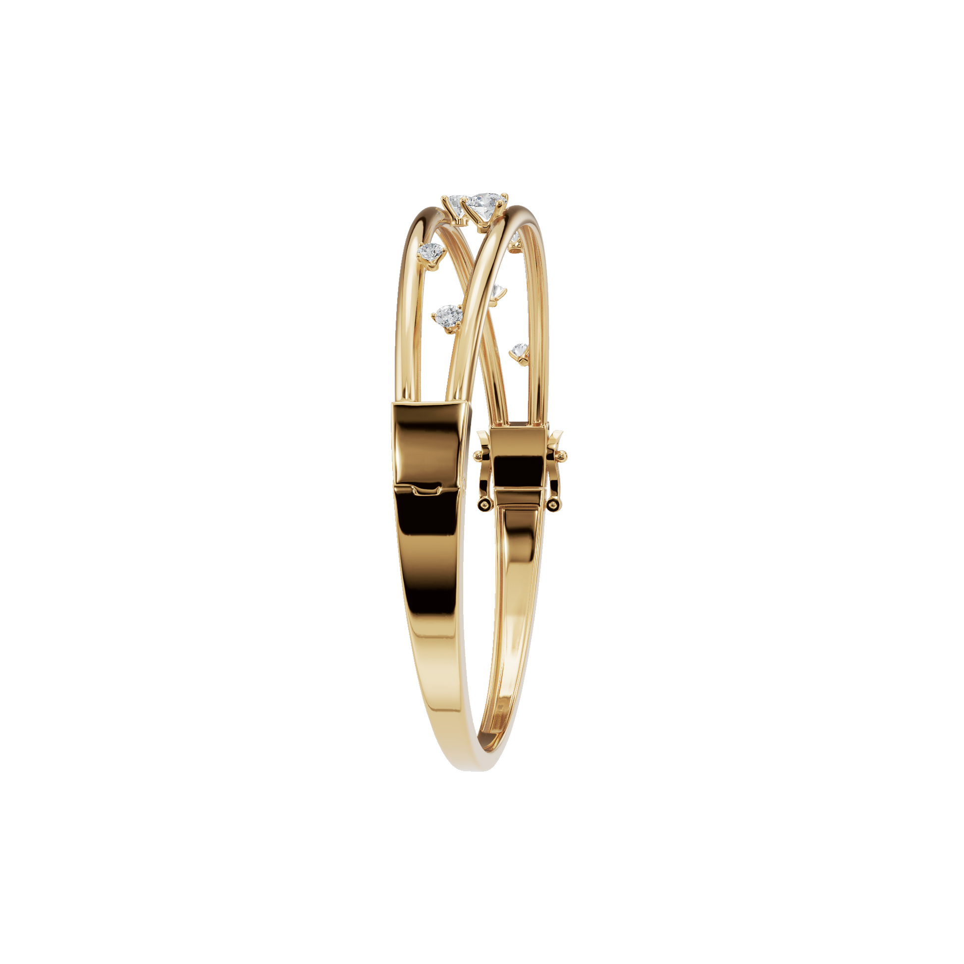 0.77 Carat Round Diamond Double Row Bangle – Modern Open Style Bracelet