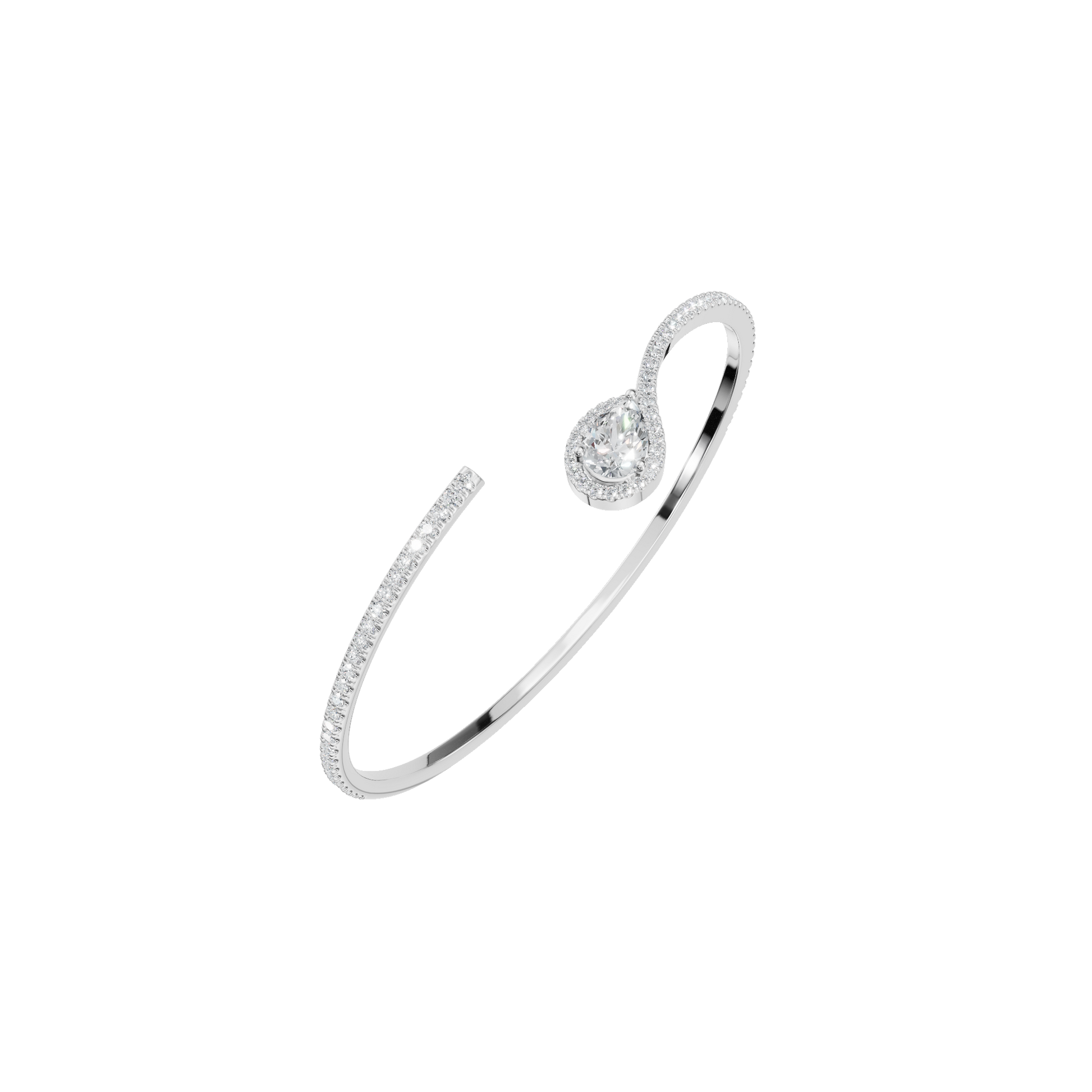 Gold Open Bangle Bracelet with Pear-Shaped Diamond Center