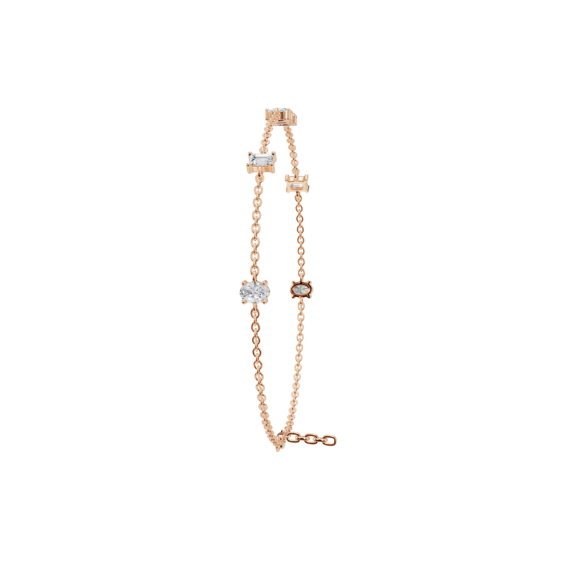 1.09 CTW Emerald & Oval Shape Diamond Bracelet in Solid Gold