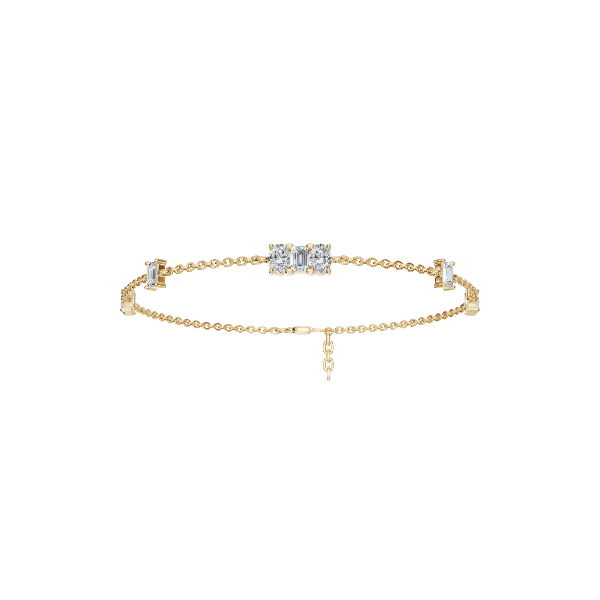 1.09 CTW Emerald & Oval Shape Diamond Bracelet in Solid Gold