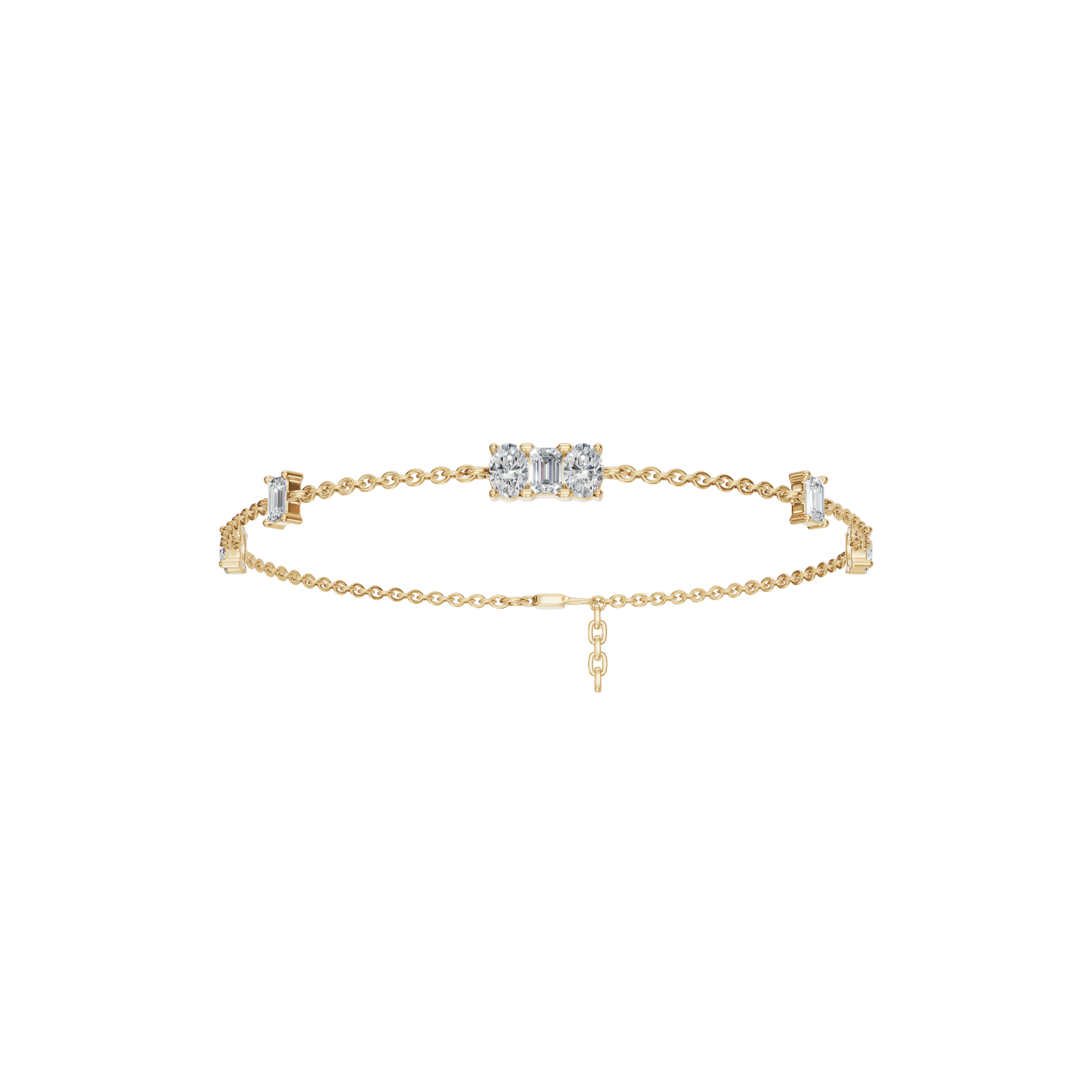 1.09 CTW Emerald & Oval Shape Diamond Bracelet in Solid Gold