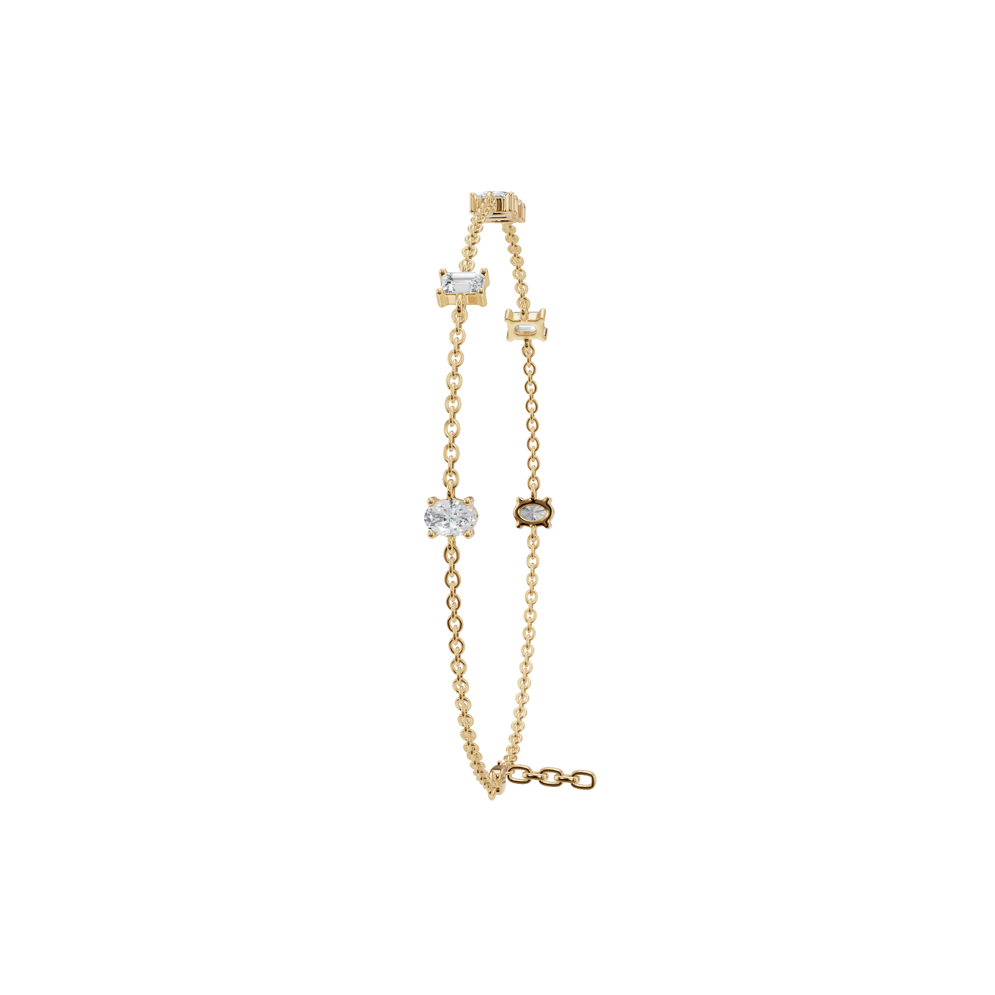1.09 CTW Emerald & Oval Shape Diamond Bracelet in Solid Gold