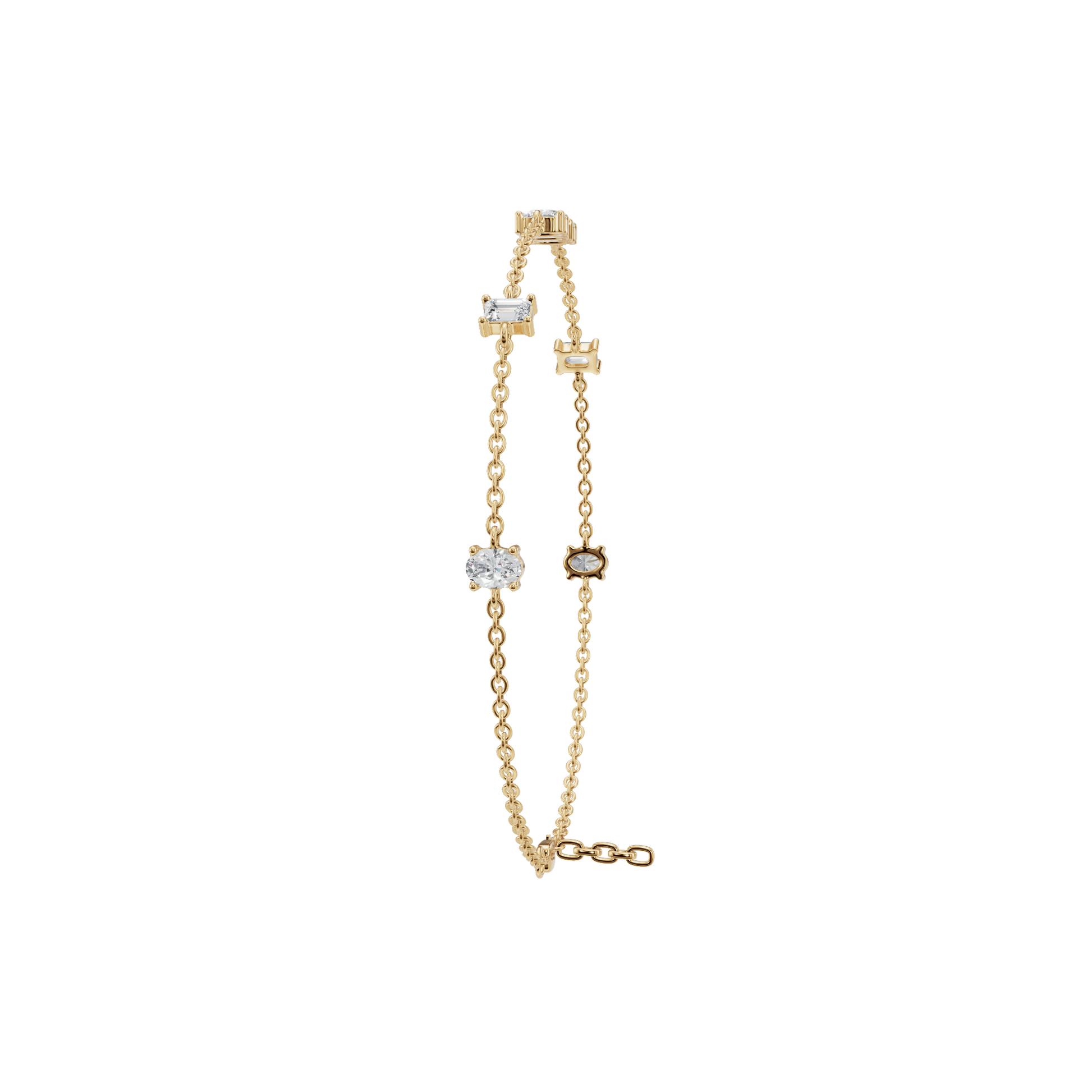 1.09 CTW Emerald & Oval Shape Diamond Bracelet in Solid Gold
