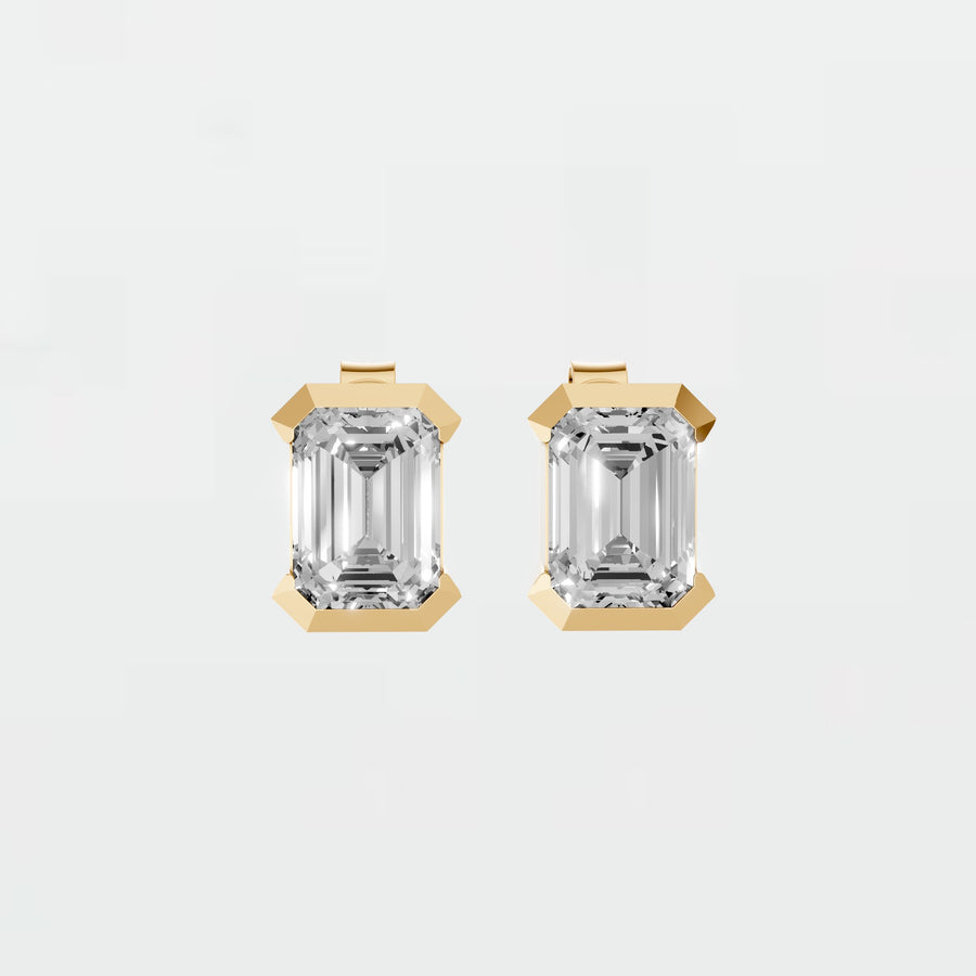 Emerald Cut Diamond Stud Earrings in 14K Yellow Gold