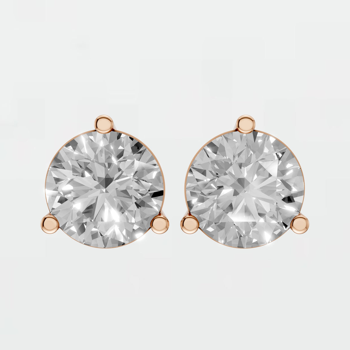 Aria Round Diamond Three Prong Stud Earrings