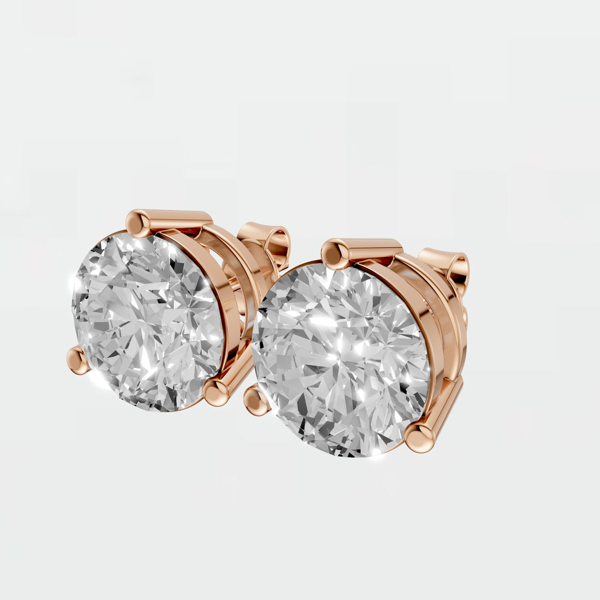 Aria Round Diamond Three Prong Stud Earrings