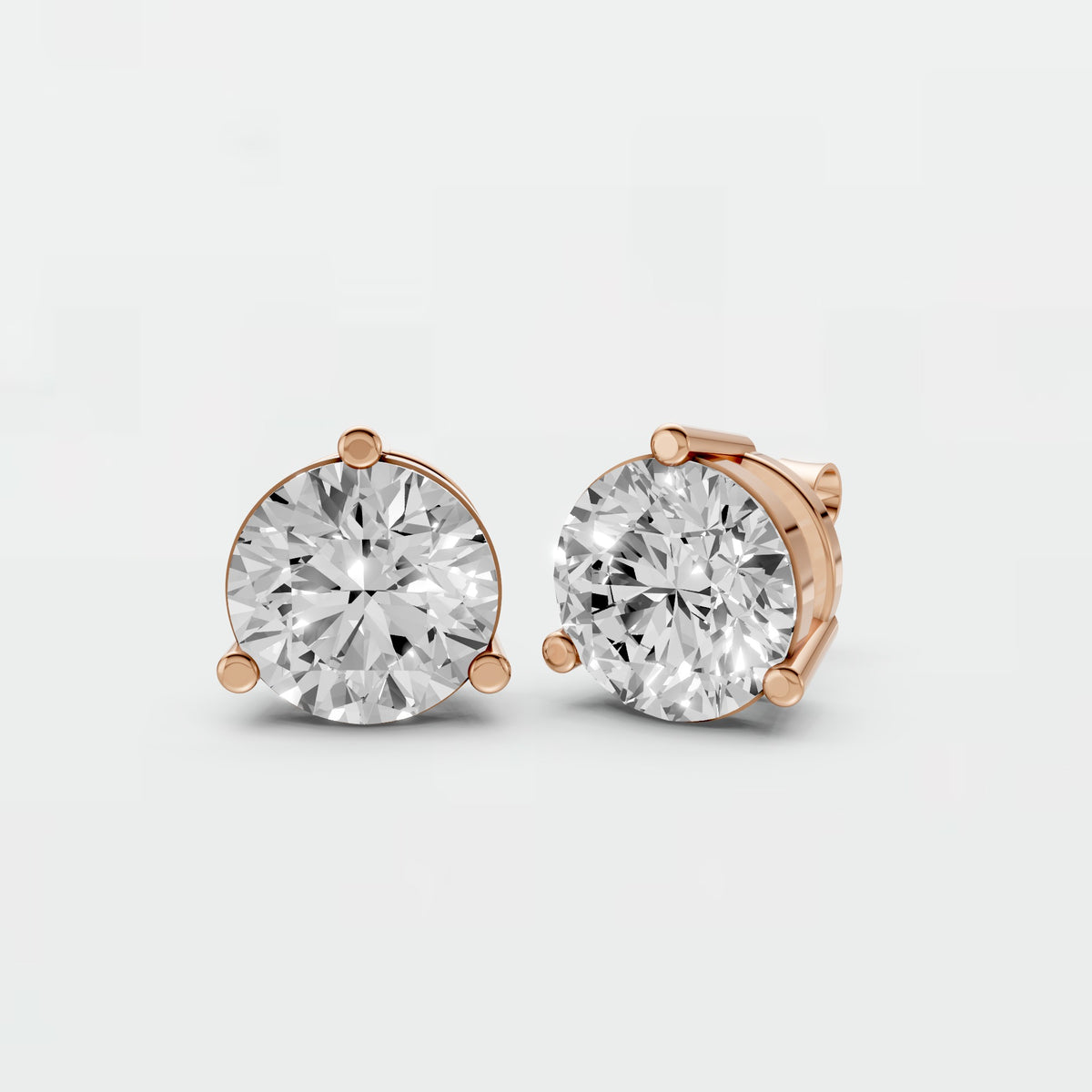 Aria Round Diamond Three Prong Stud Earrings