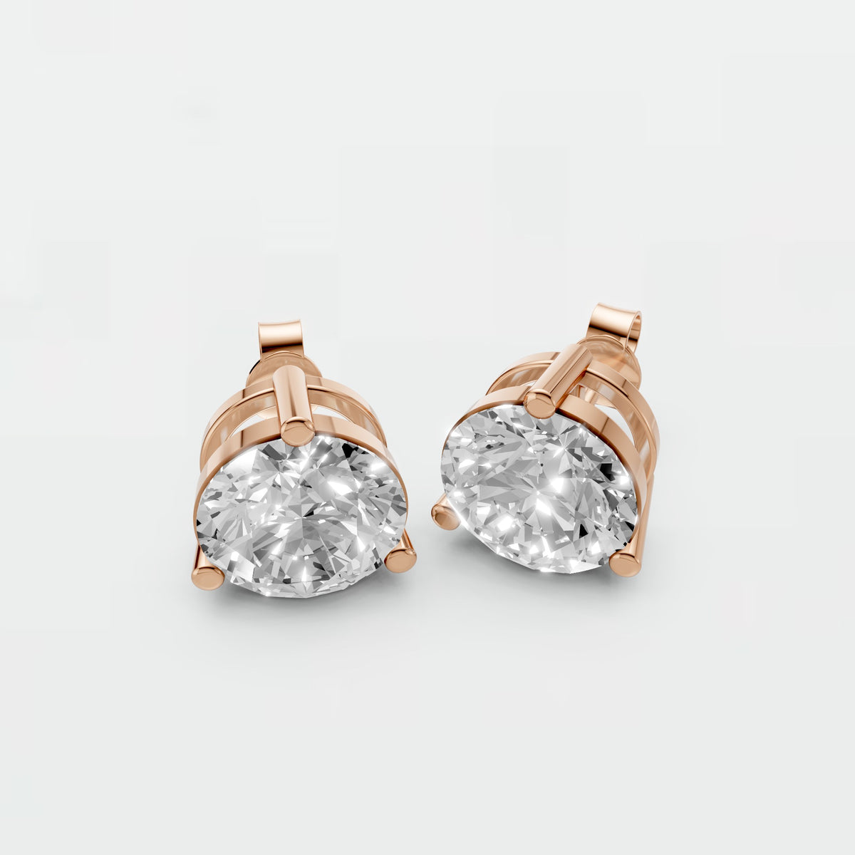 Aria Round Diamond Three Prong Stud Earrings