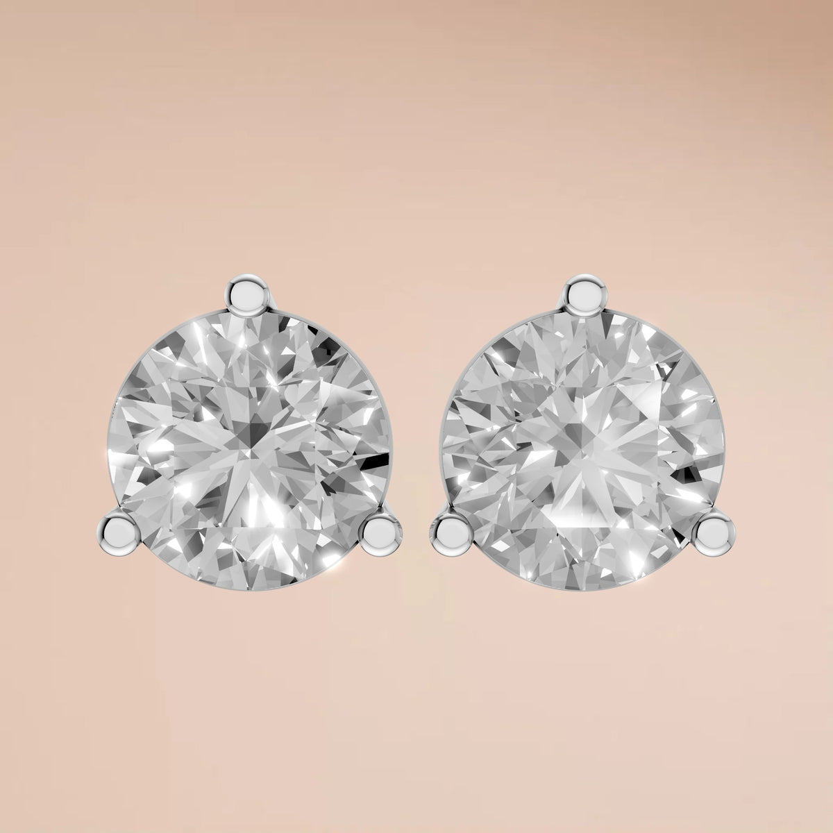 Aria Round Diamond Three Prong Stud Earrings
