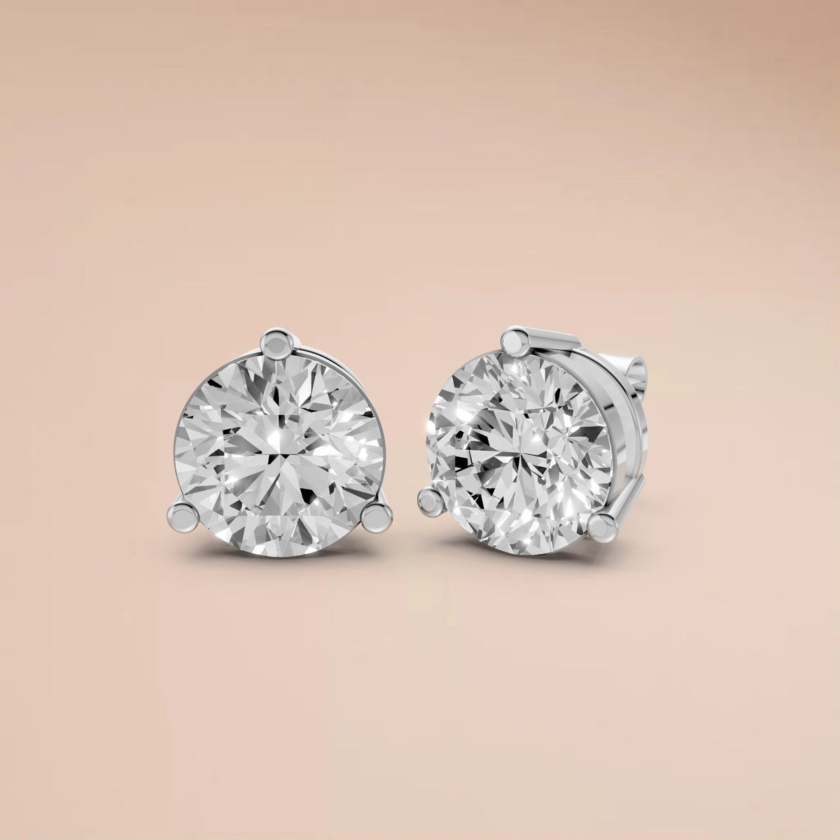 Aria Round Diamond Three Prong Stud Earrings