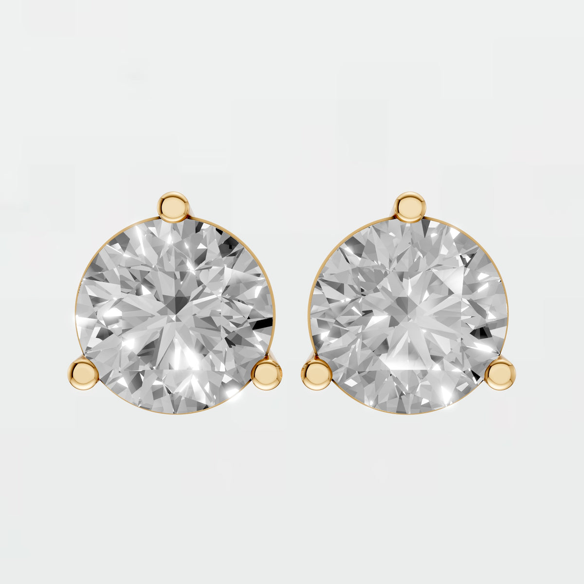 Aria Round Diamond Three Prong Stud Earrings