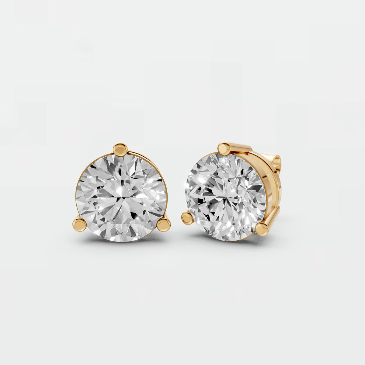 Aria Round Diamond Three Prong Stud Earrings