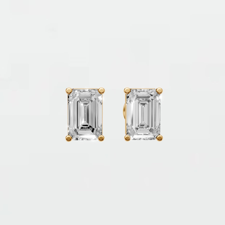 Celeste Emerald Cut Diamond Solitaire Stud Earrings