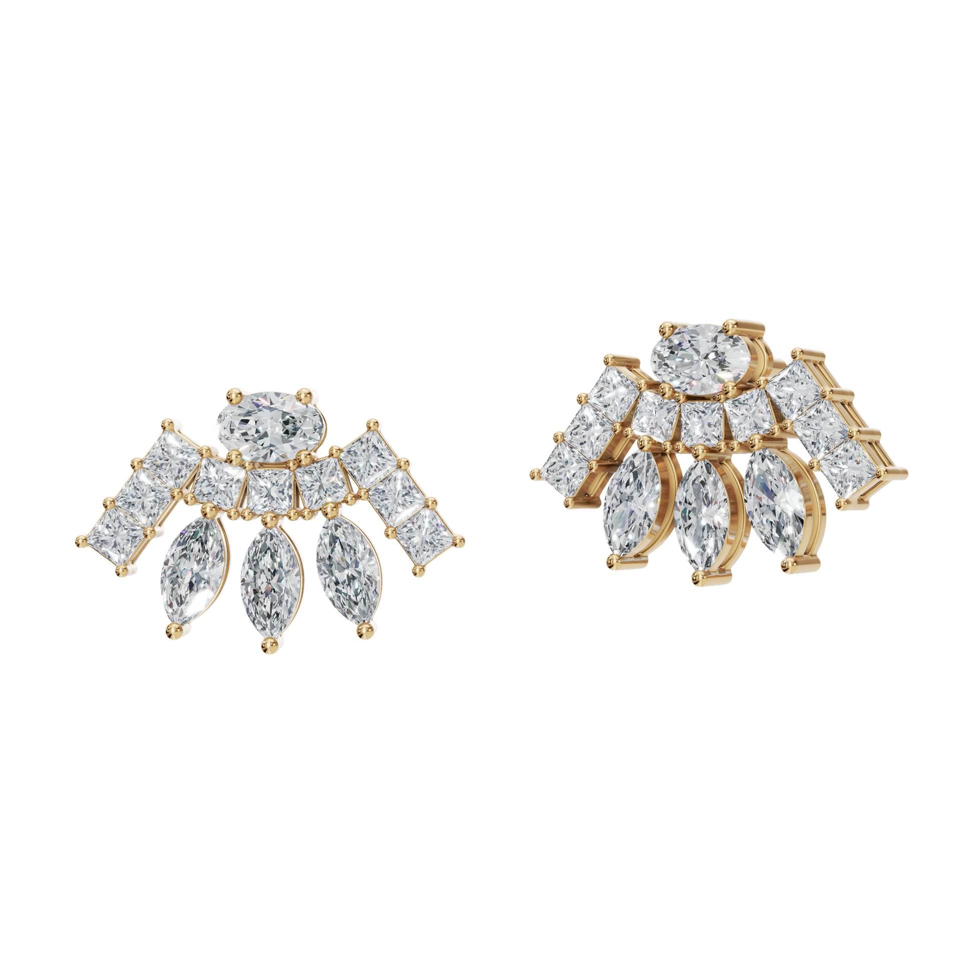 Gold Fancy-Cut Lab Grown Diamond Fan Earrings