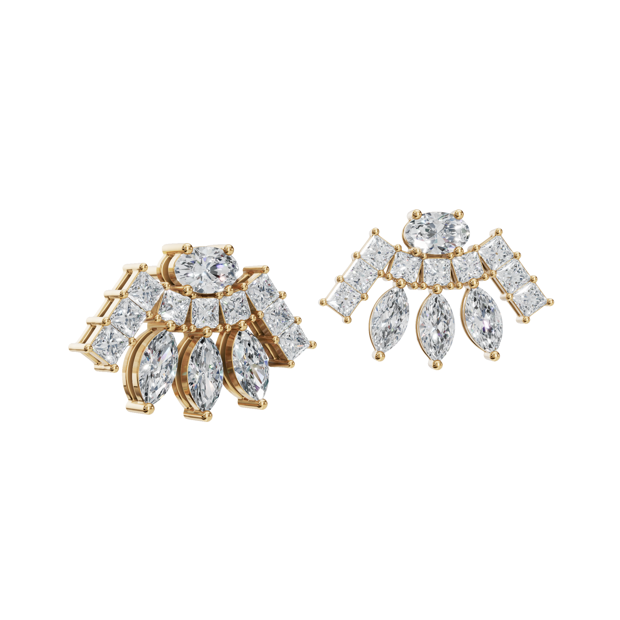 Gold Fancy-Cut Lab Grown Diamond Fan Earrings