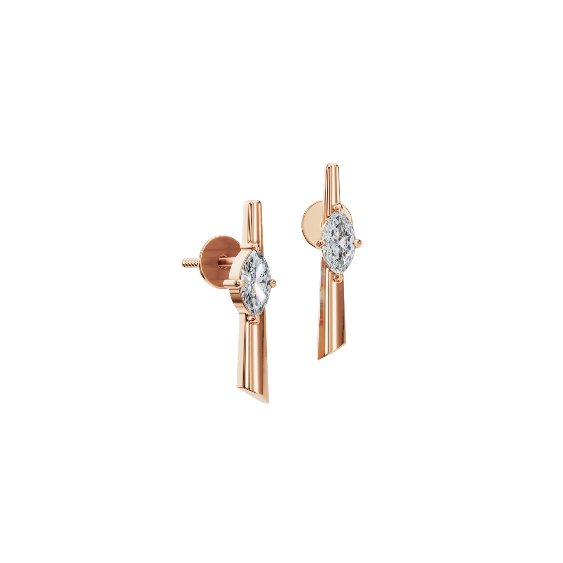 Ethereal Axis Emerald-Cut Diamond Bar Studs