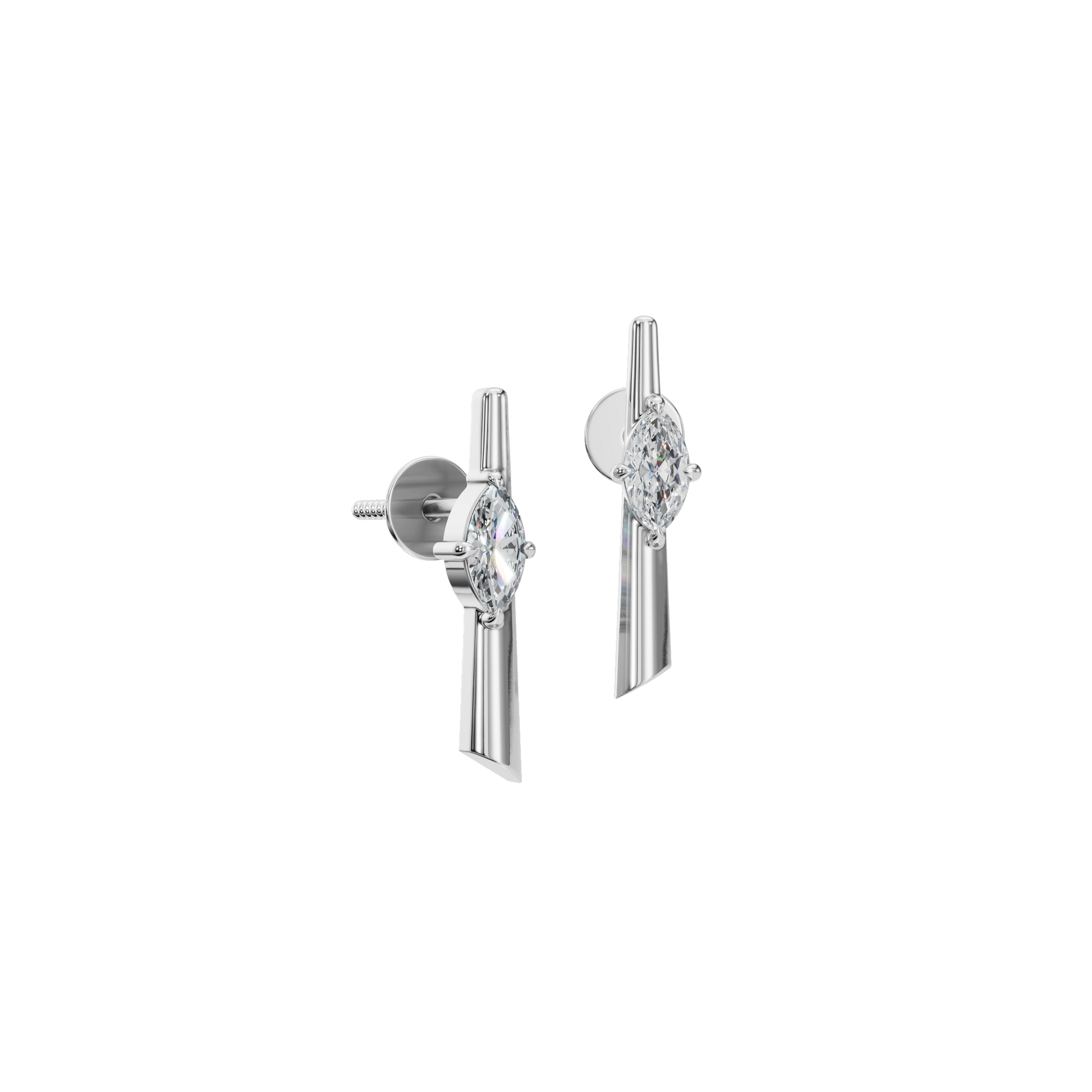 Ethereal Axis Emerald-Cut Diamond Bar Studs