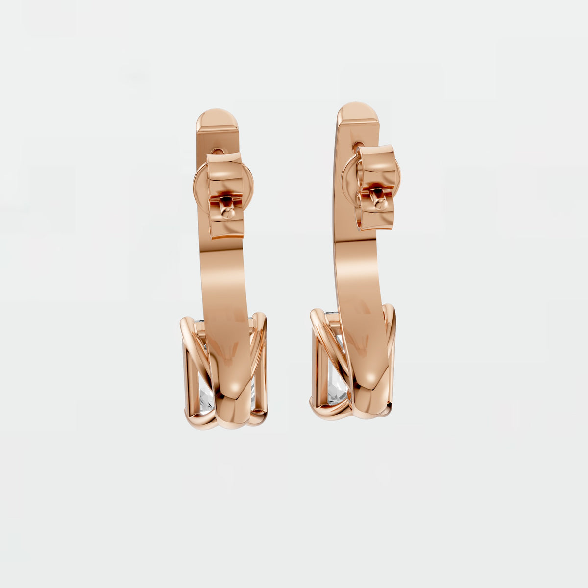 Emerald Cut Diamond Drop Hoop Earrings with Round Diamond Detailing