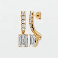 Emerald Cut Diamond Drop Hoop Earrings with Round Diamond Detailing