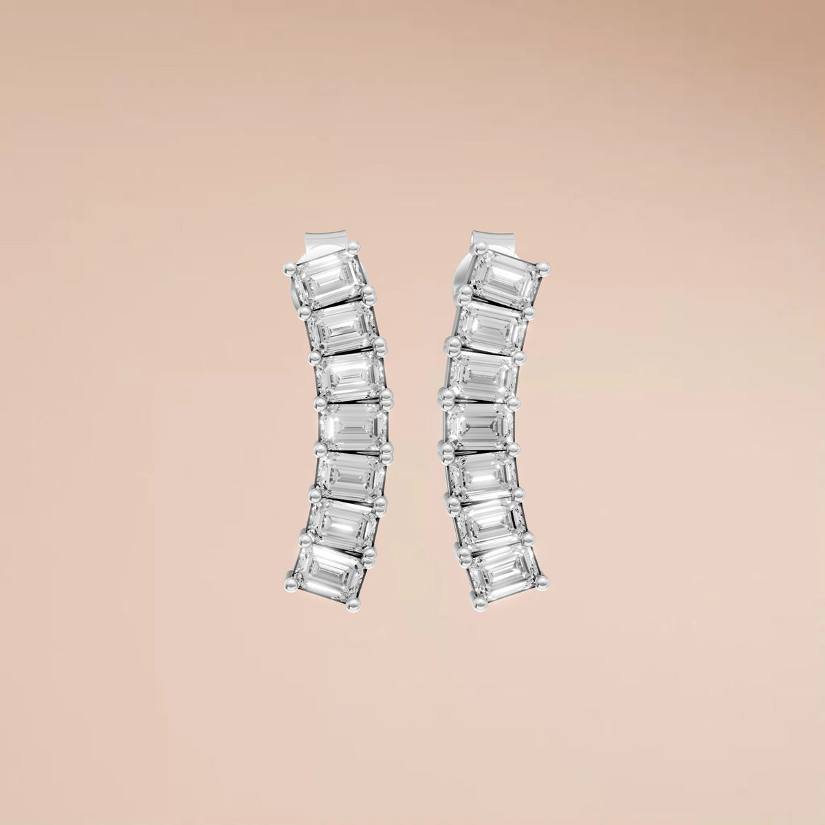 Aria Emerald Cut Diamond Linear Drop Stud Earrings