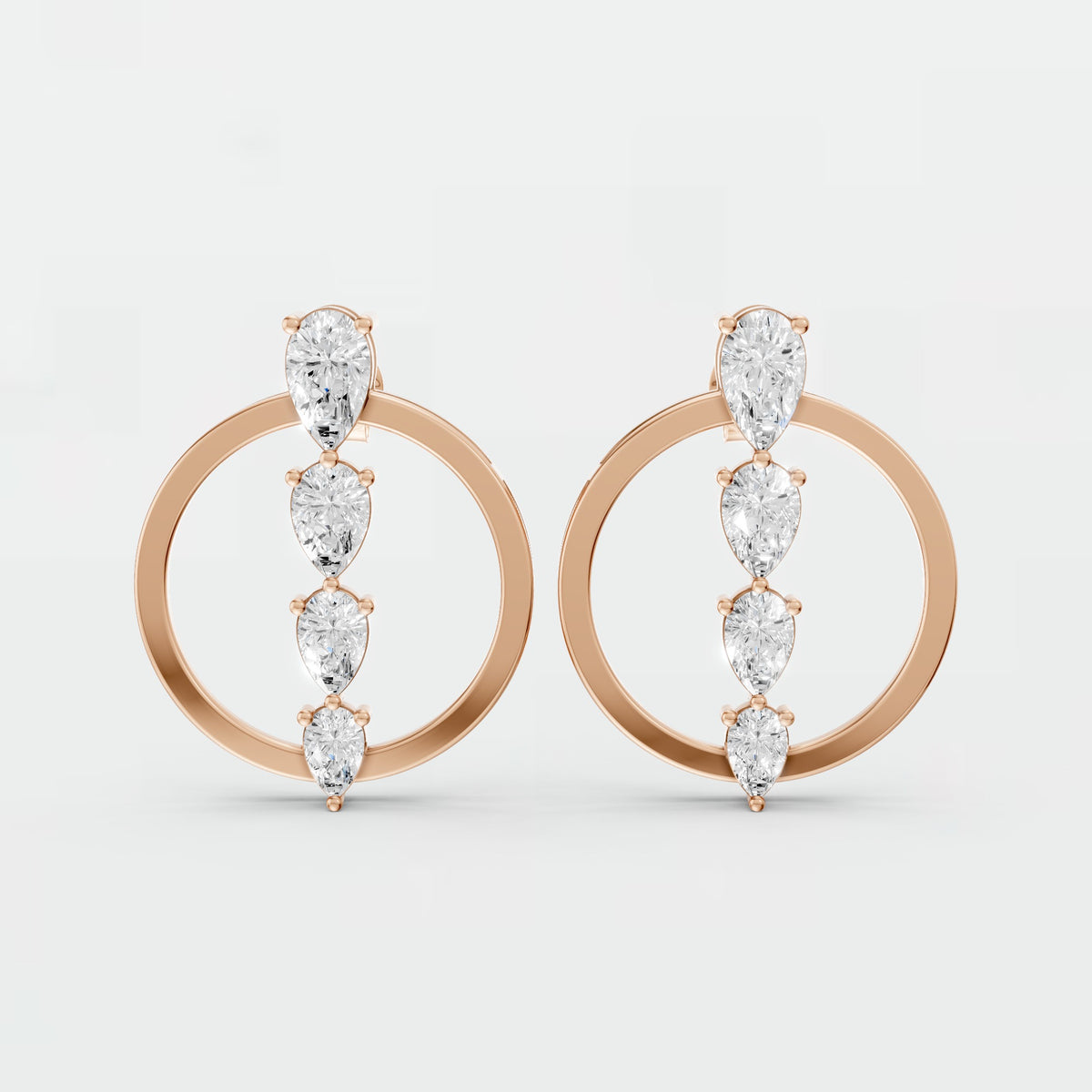 Elara Pear Diamond Circle Graduated Drop Earrings