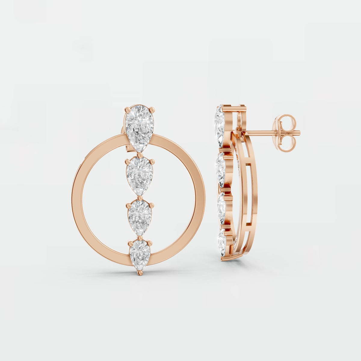 Elara Pear Diamond Circle Graduated Drop Earrings