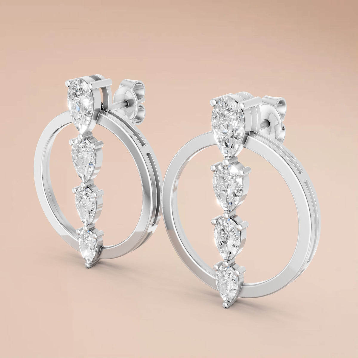 Elara Pear Diamond Circle Graduated Drop Earrings