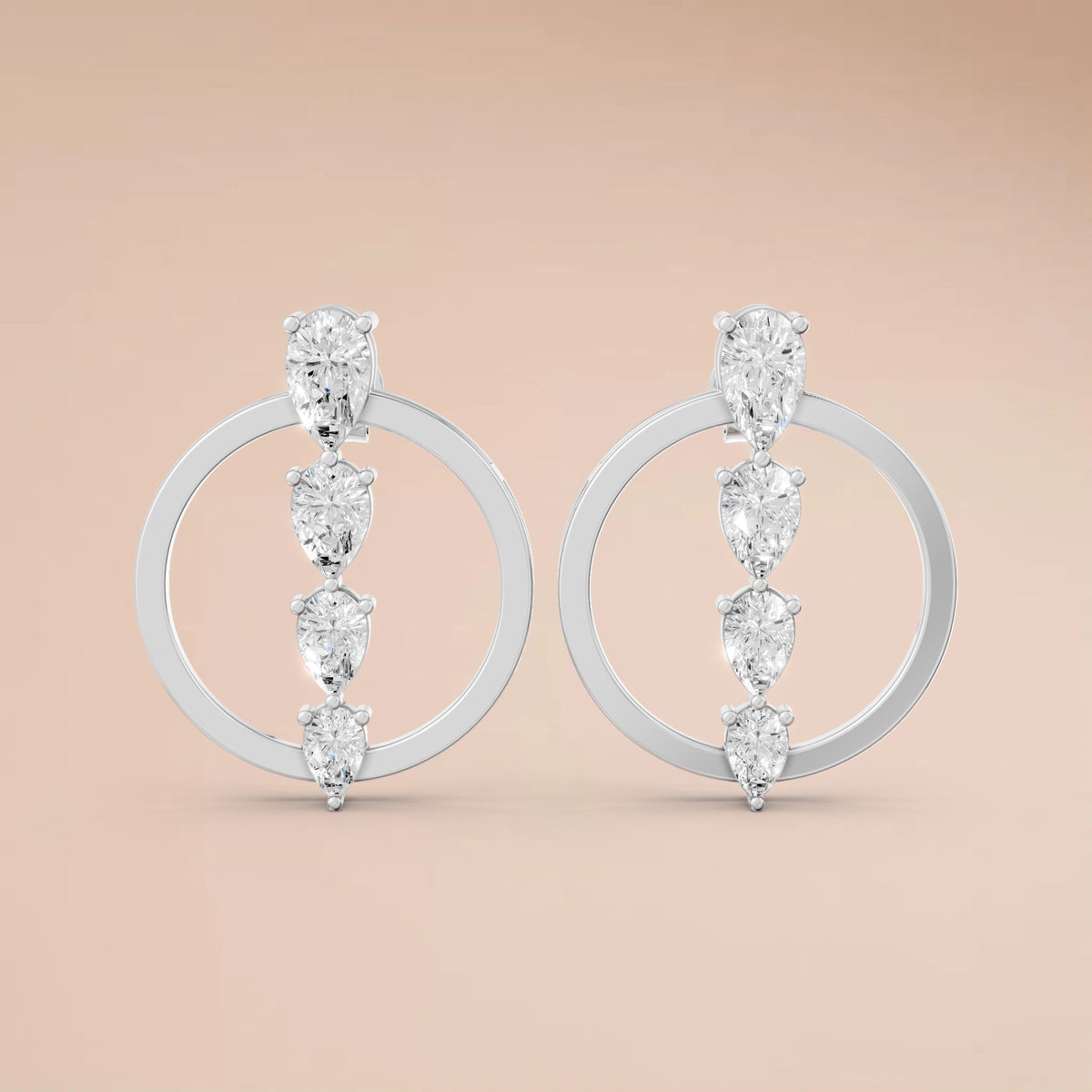 Elara Pear Diamond Circle Graduated Drop Earrings