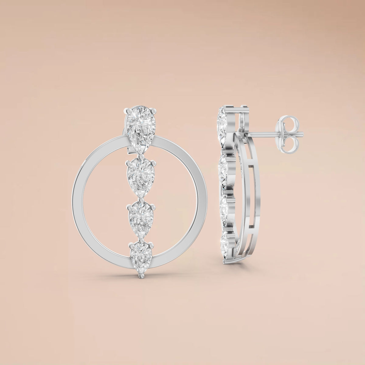 Elara Pear Diamond Circle Graduated Drop Earrings